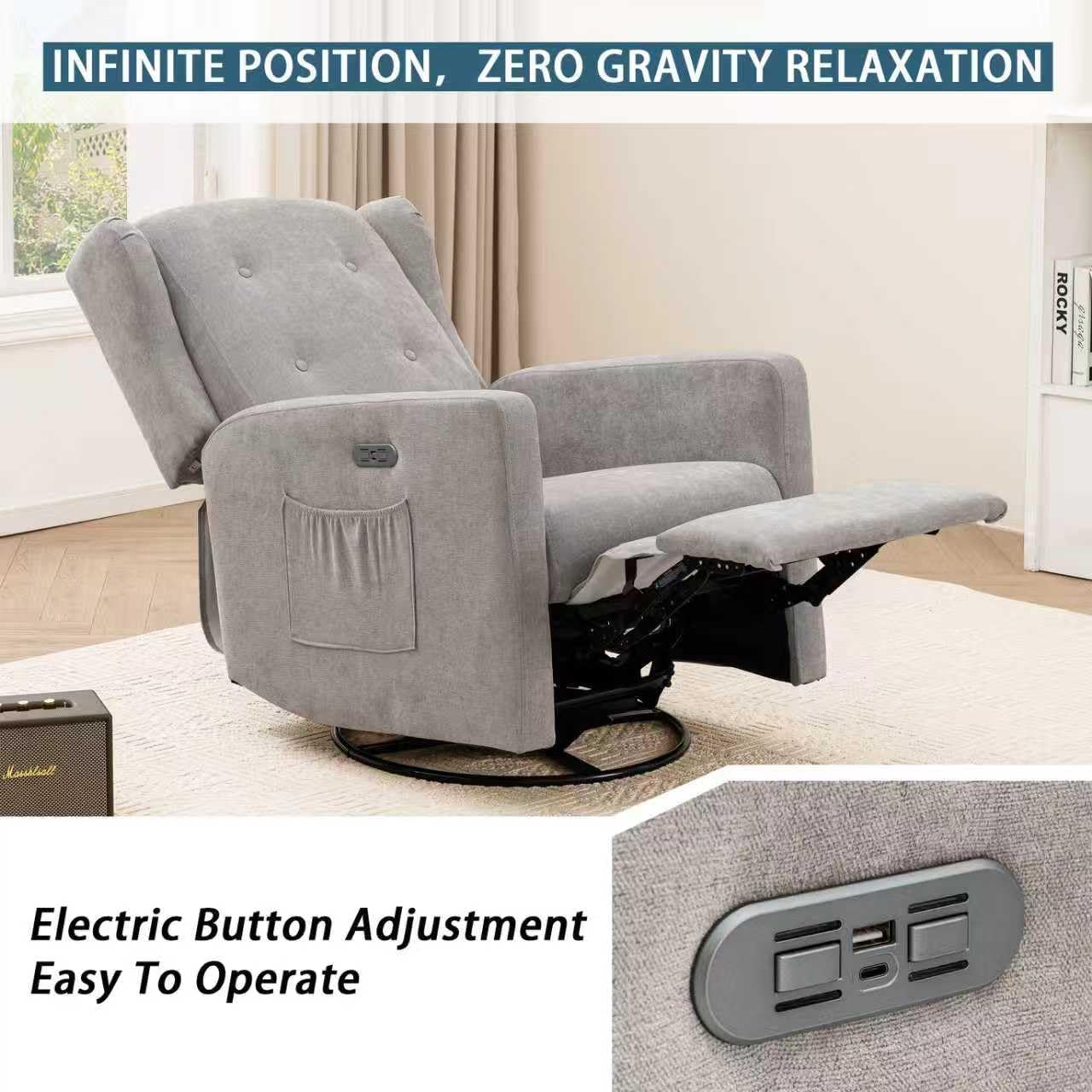 Detalle de Ketaiyou D9966 Power Swivel Rocking Recliner with USB and Type-C Ports