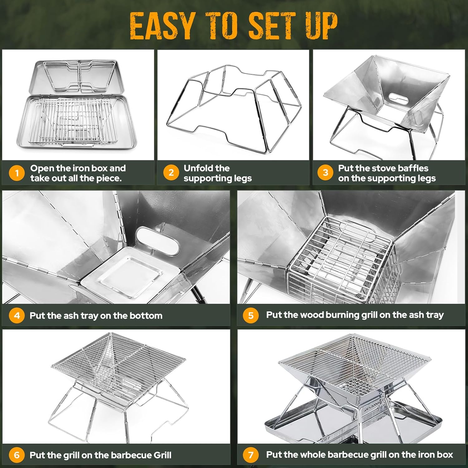 Detalle de Hanviter Portable Fire Pit for Camping – Collapsible stainless steel grill with carry box for BBQs, picnics and bonfires