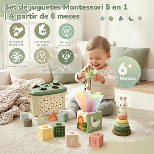 Thumbnail 6 de Auezona: 5 en 1 Juguetes Montessori para Bebés 6-12 Meses – Verde