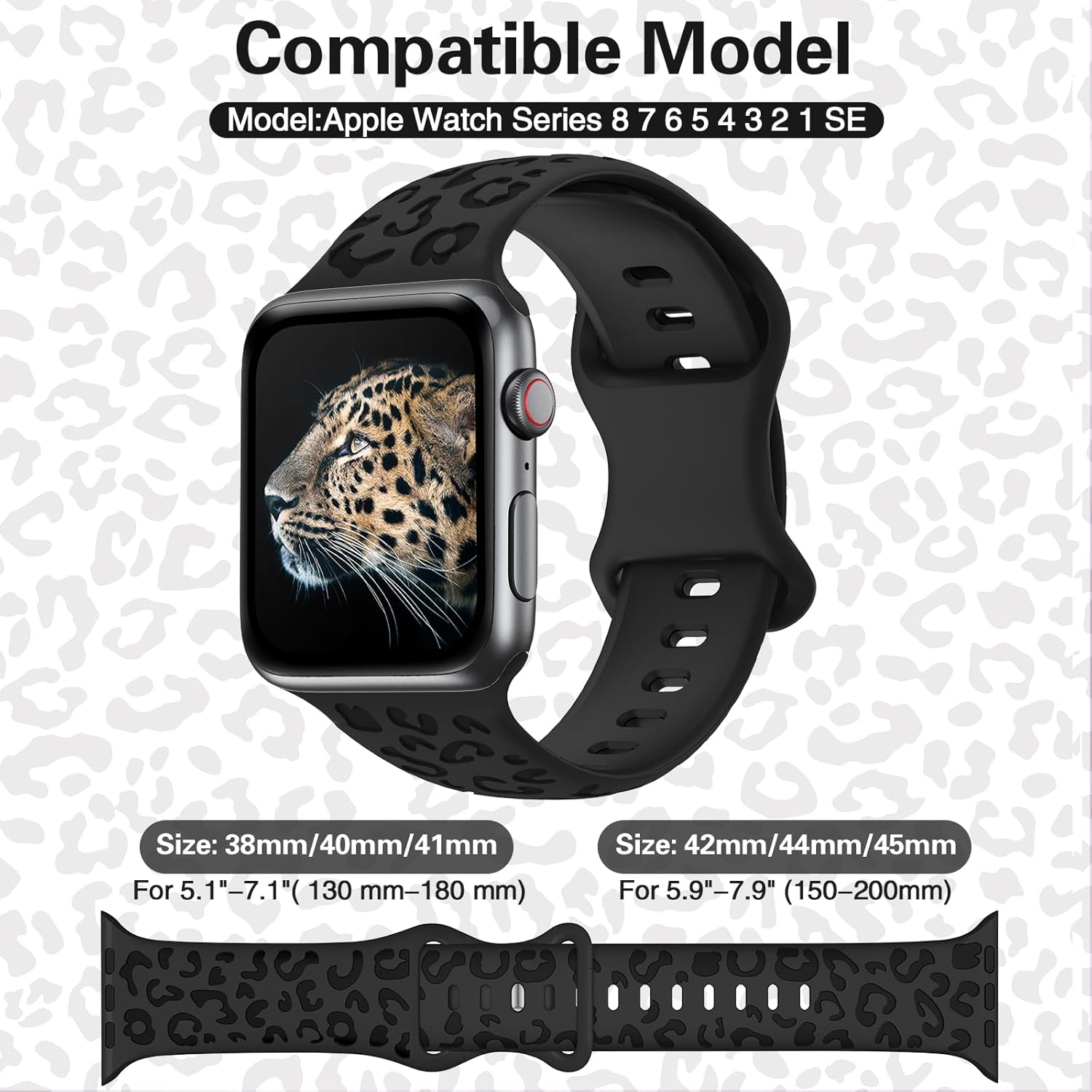 Thumbnail 1 de Towsnails Leopard Print Silicone Sport Band for Apple Watch (38–42mm): A comfortable, breathable replacement strap
