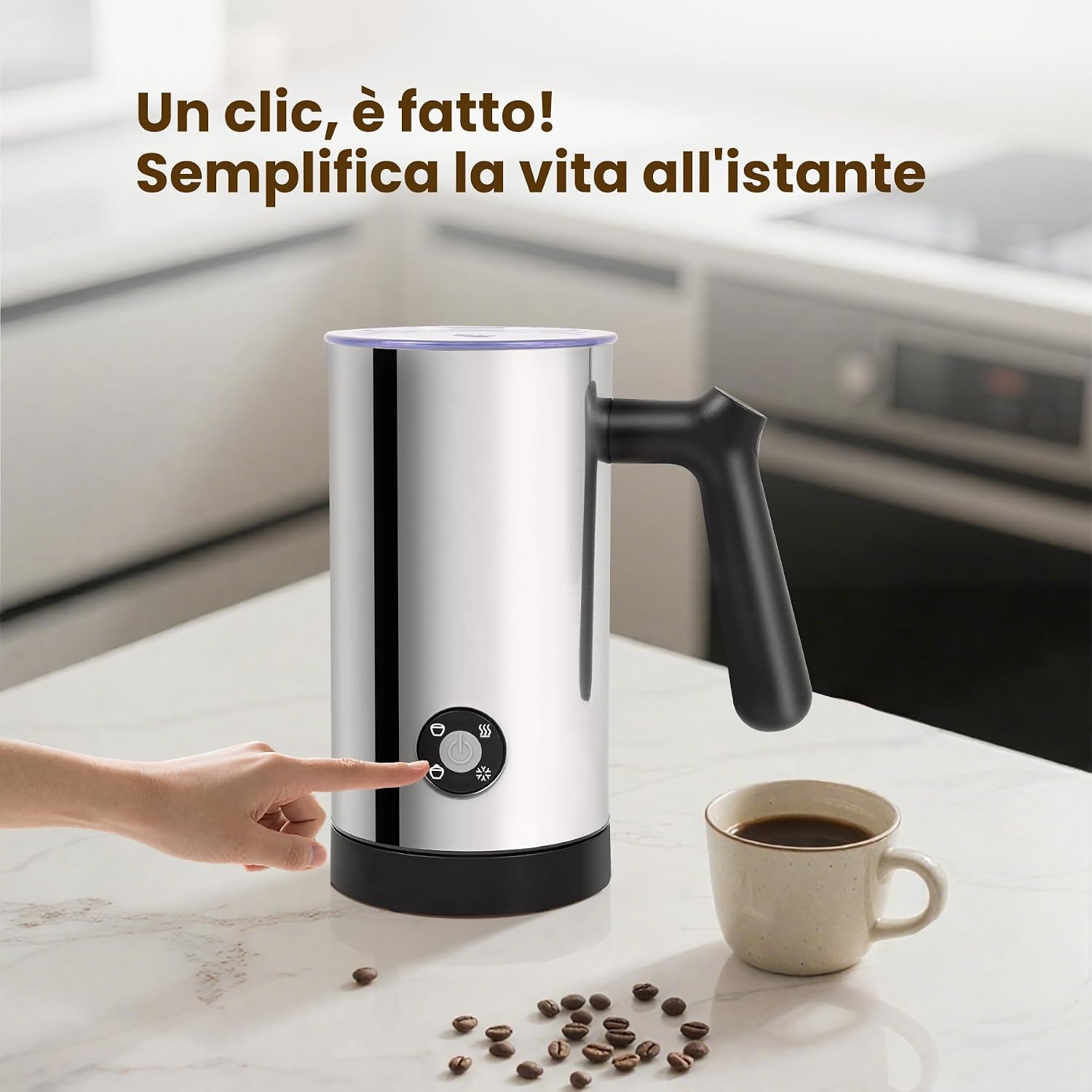 Detalle de Montalatte Elettrico 4 in 1 in acciaio inox 300 ml – versatilità per capuccino, caffè e cioccolata