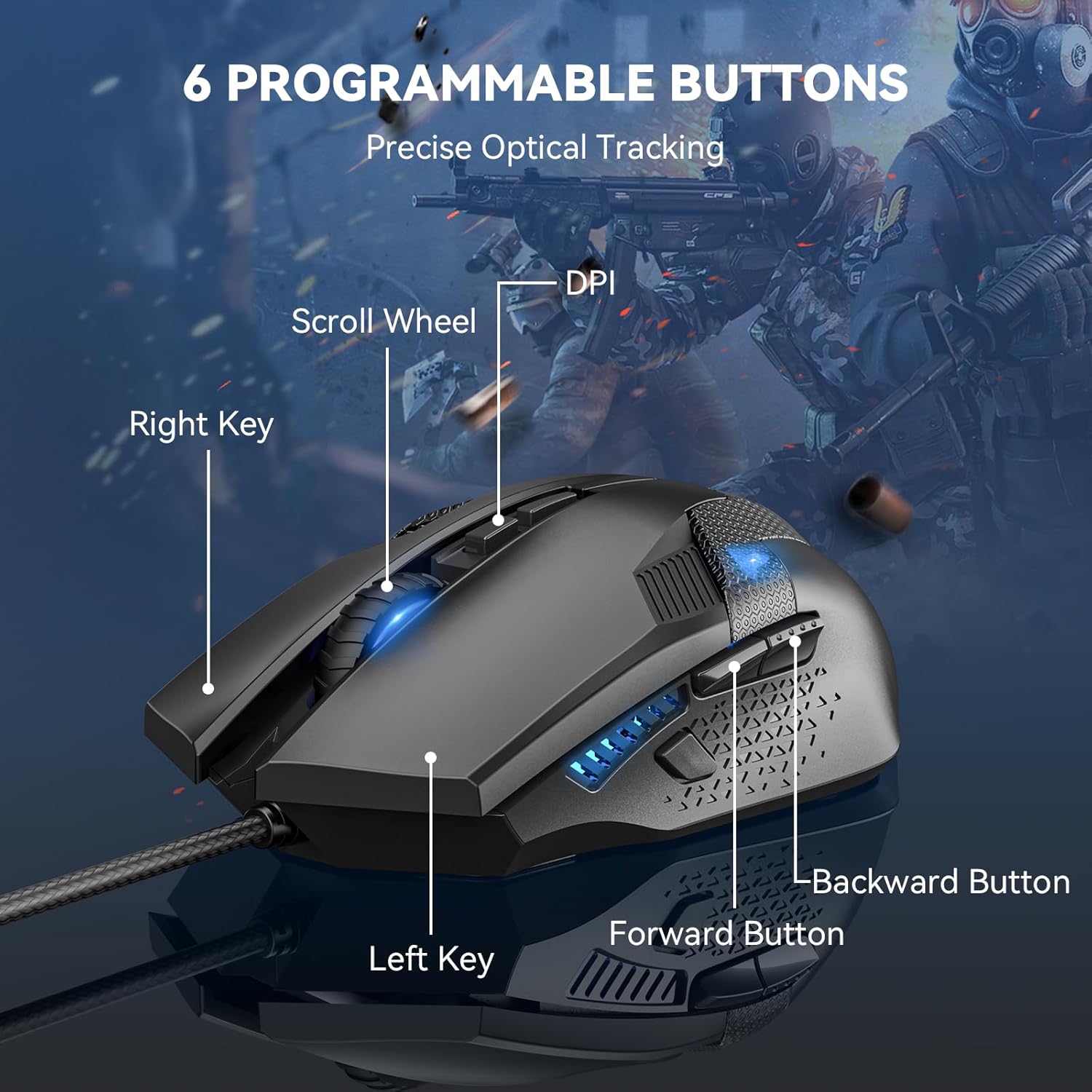 Thumbnail 2 de TECKNET Wired Gaming Mouse with 8000 DPI Optical Sensor, 6 Programmable Buttons & Chroma RGB (Black)