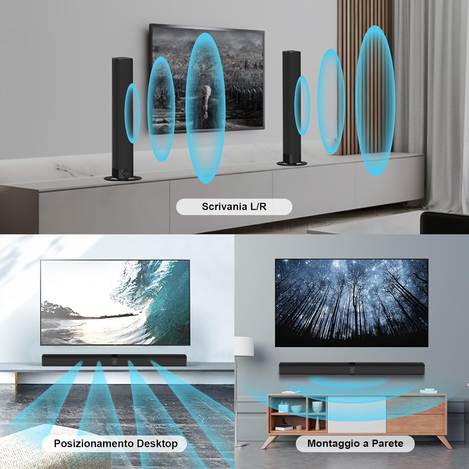 Thumbnail 1 de GarageRock Sound Bar per TV 2 in 1 divisibile con Bluetooth 5.3 e ARC/Opt/AUX
