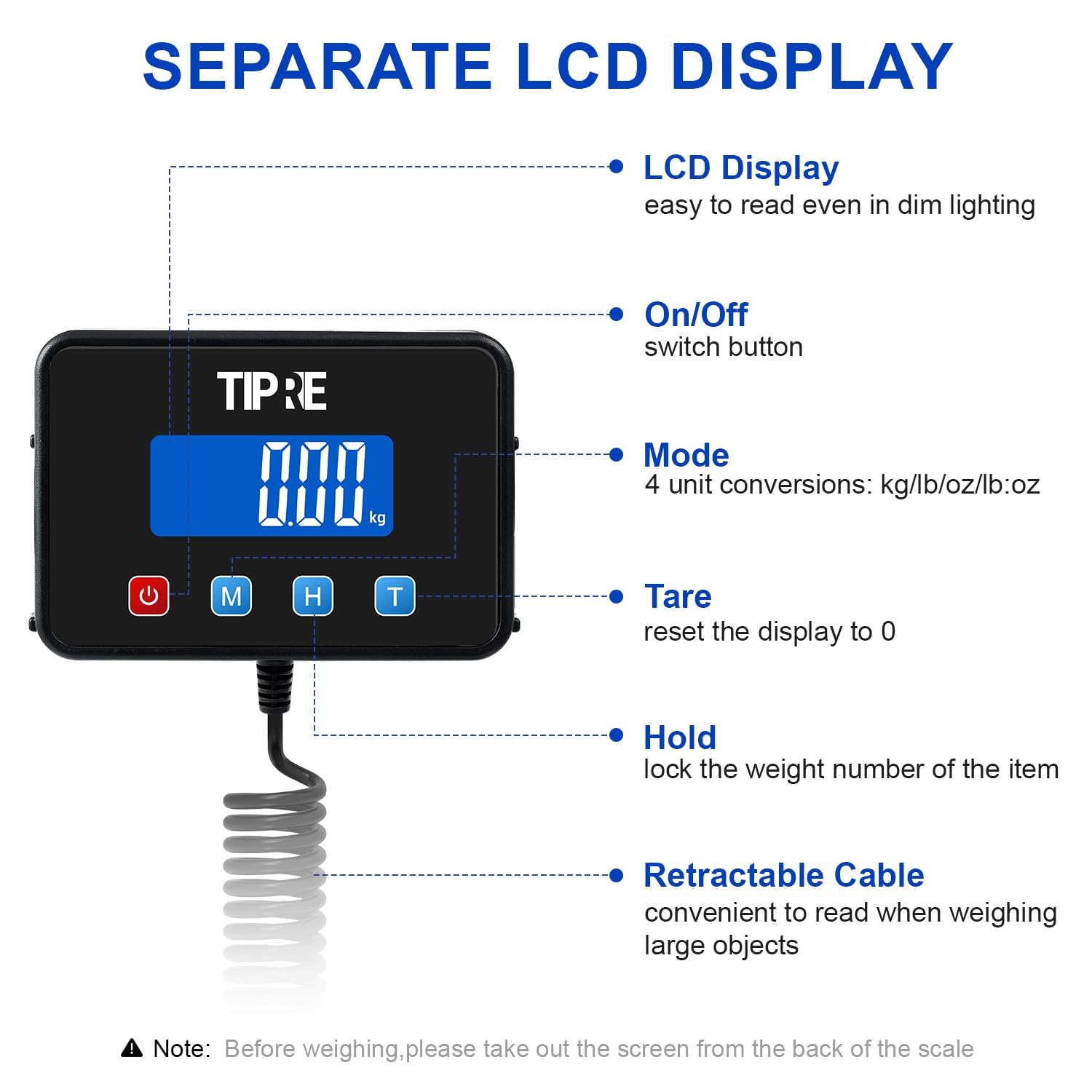 Detalle de TIPRE PS01-300 Shipping Scale, 660 lb Capacity, Stainless Steel Platform