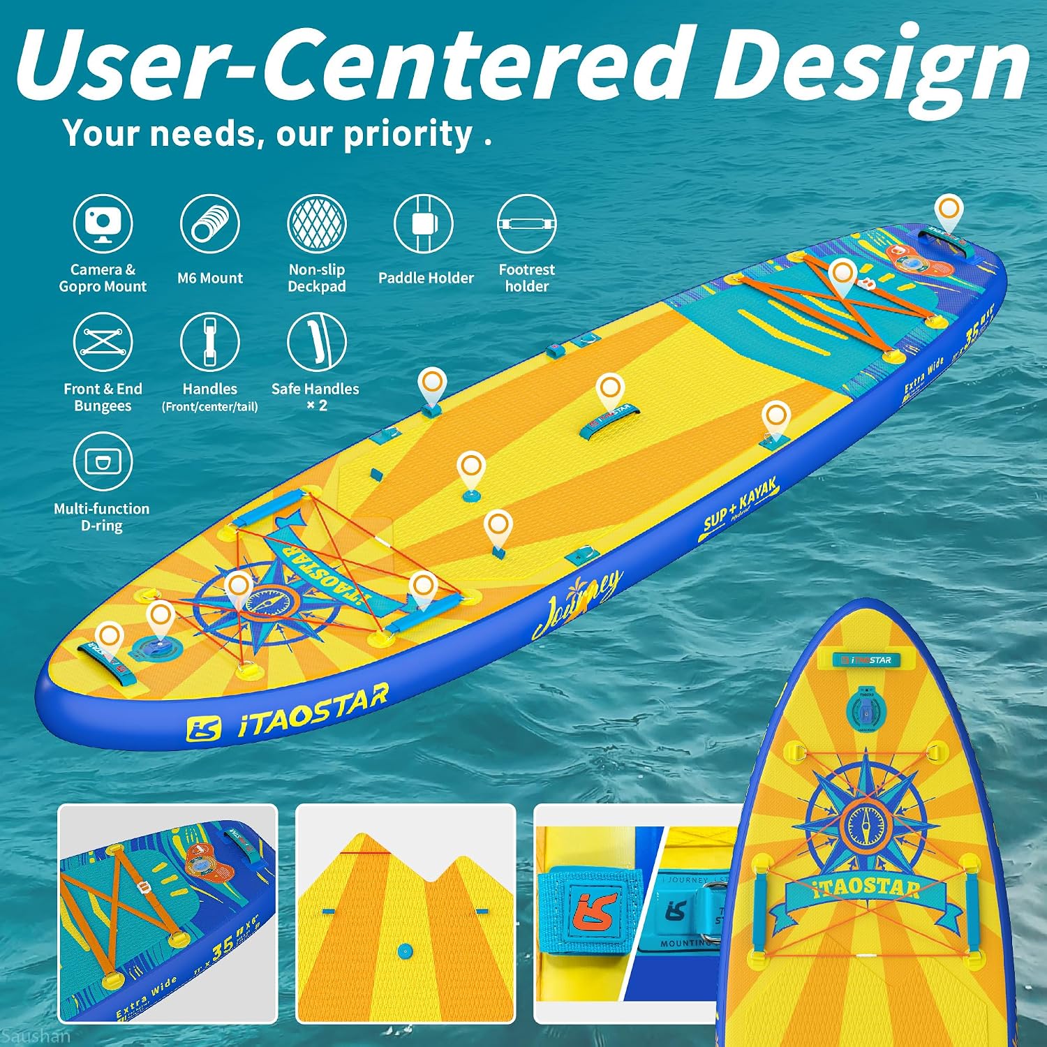Detalle de iTAOSTAR Journey 11'6" Extra Wide Inflatable SUP: All-in-One Family Adventure Board