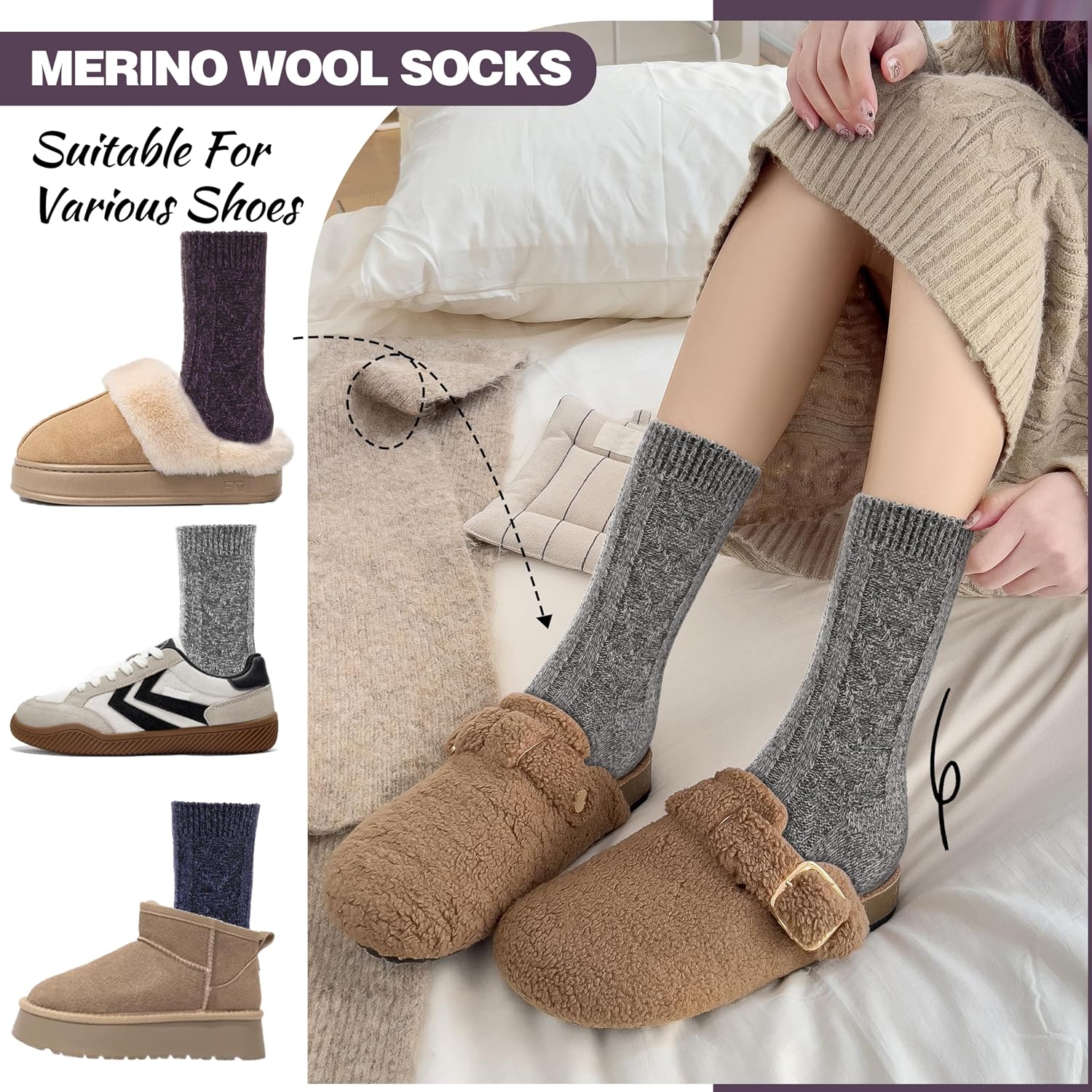 Detalle de EBMORE Womens Merino Wool Socks 5 pairs
