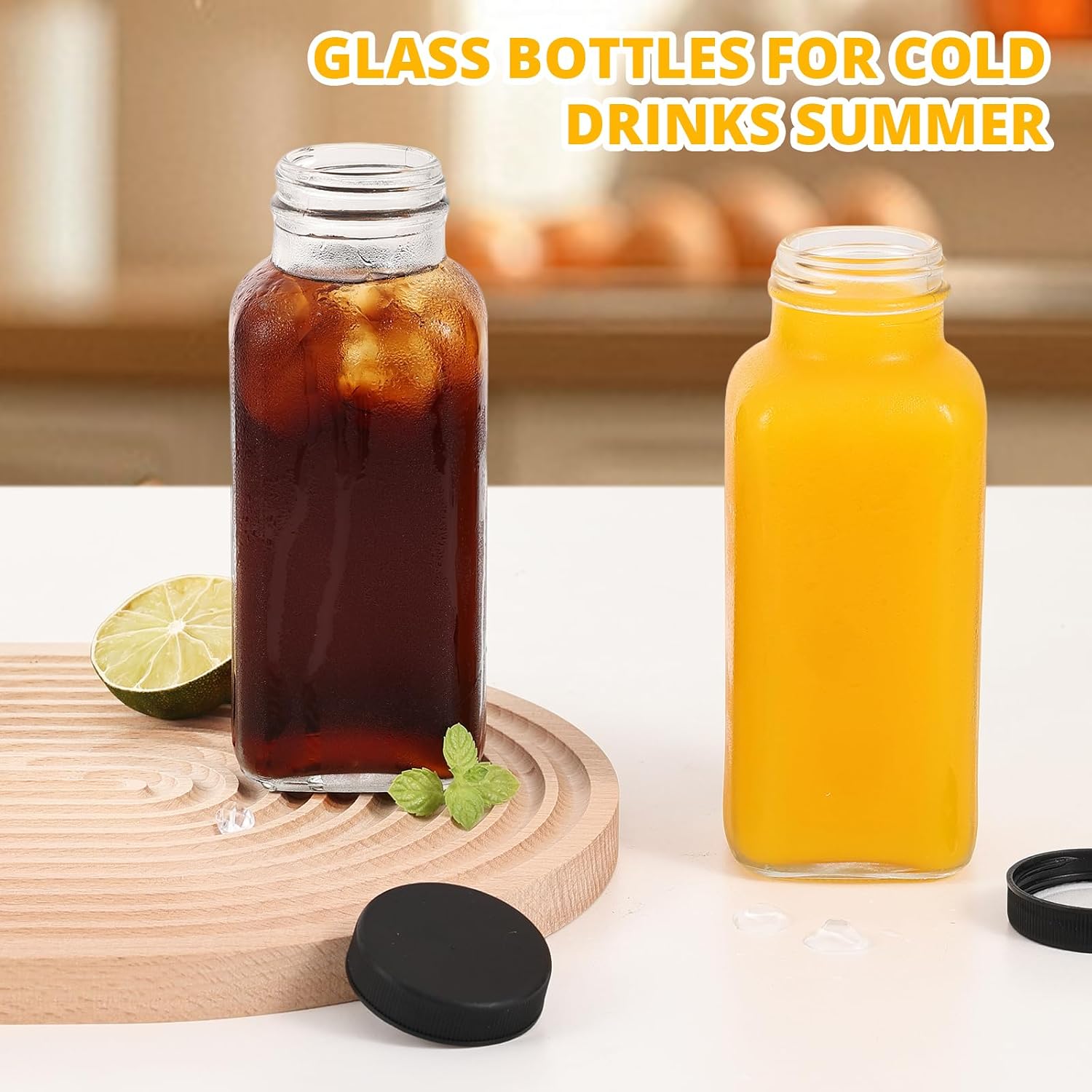 Detalle de LIMILI 4 x 500ml Glass Bottles with Lids – Reusable Wide Mouth Clear Glass Jars for Milk, Juices and Homemade Beverages