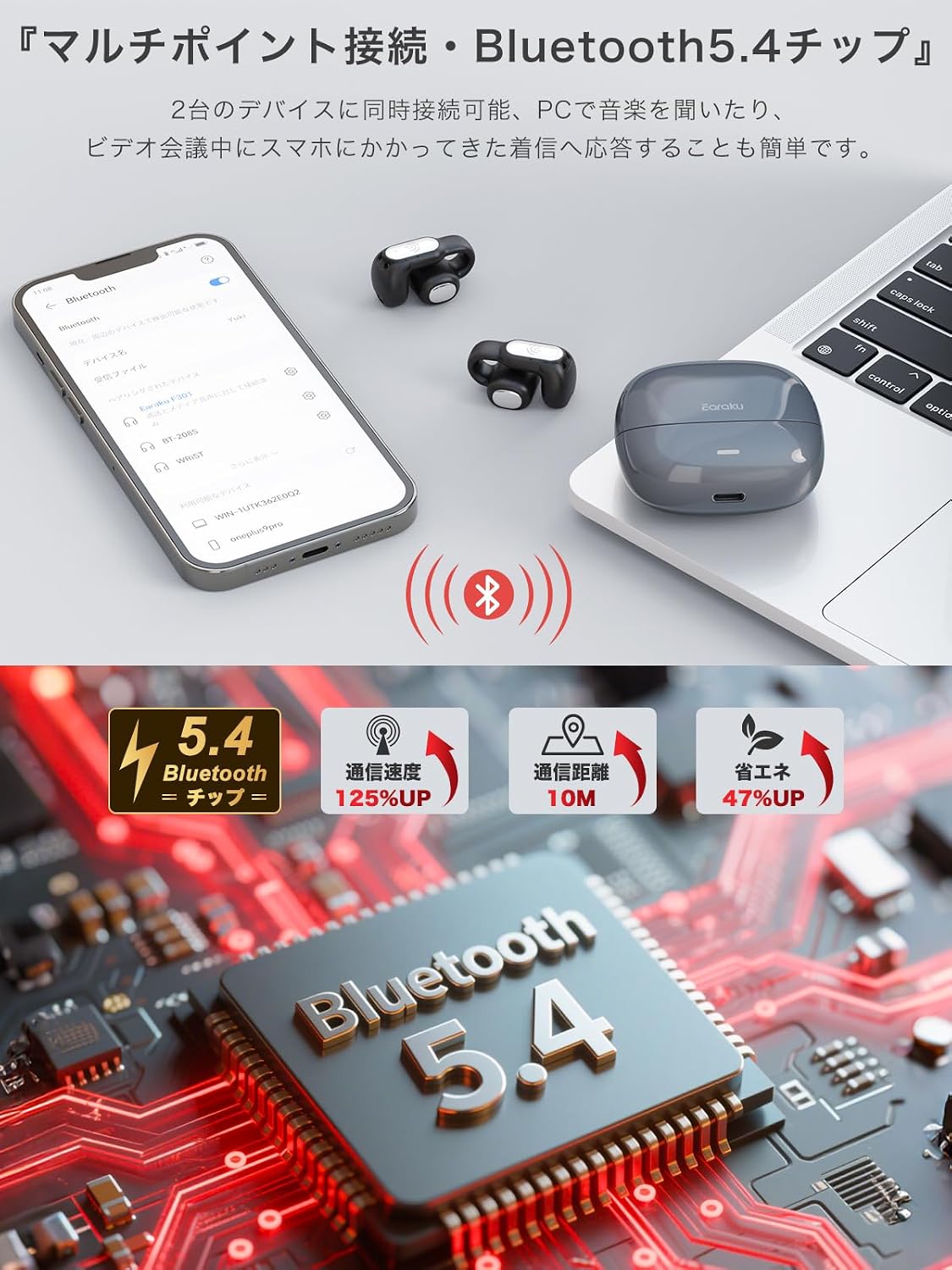 Detalle de Minilife Earaku AirCuff F306 イヤーカフ型ワイヤレスイヤホン DSP・Incusアルゴリズム・IPX5