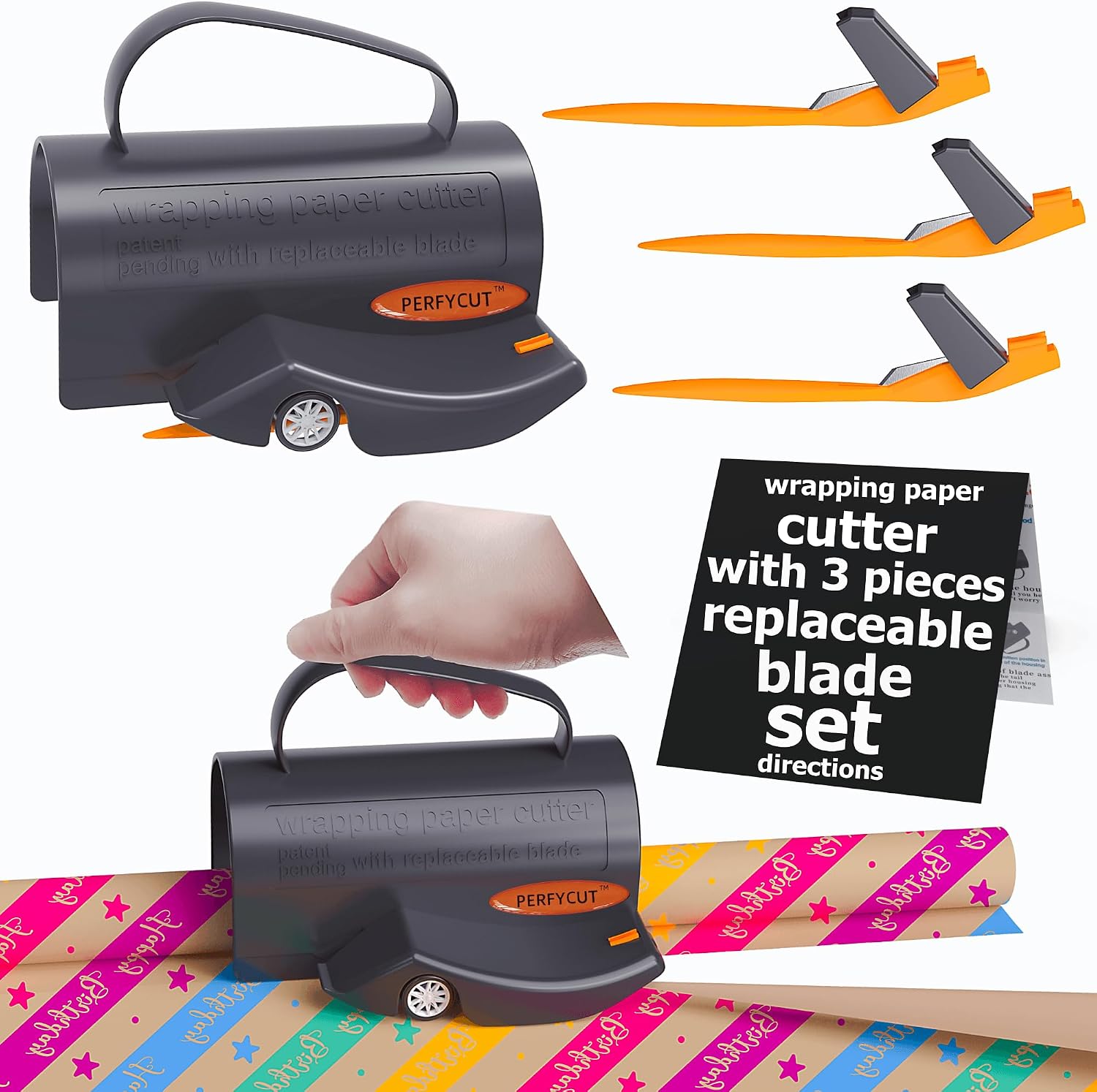 perfycut PFC-868 Wrapping Paper Cutter with Retractable Blade and 3 Replacements