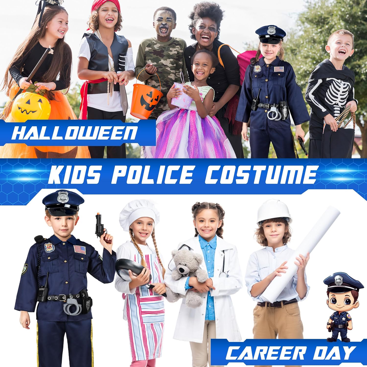Thumbnail 6 de Joycover Kids Police Officer Costume, Size S (4-5Y), Navy Blue with Accessories