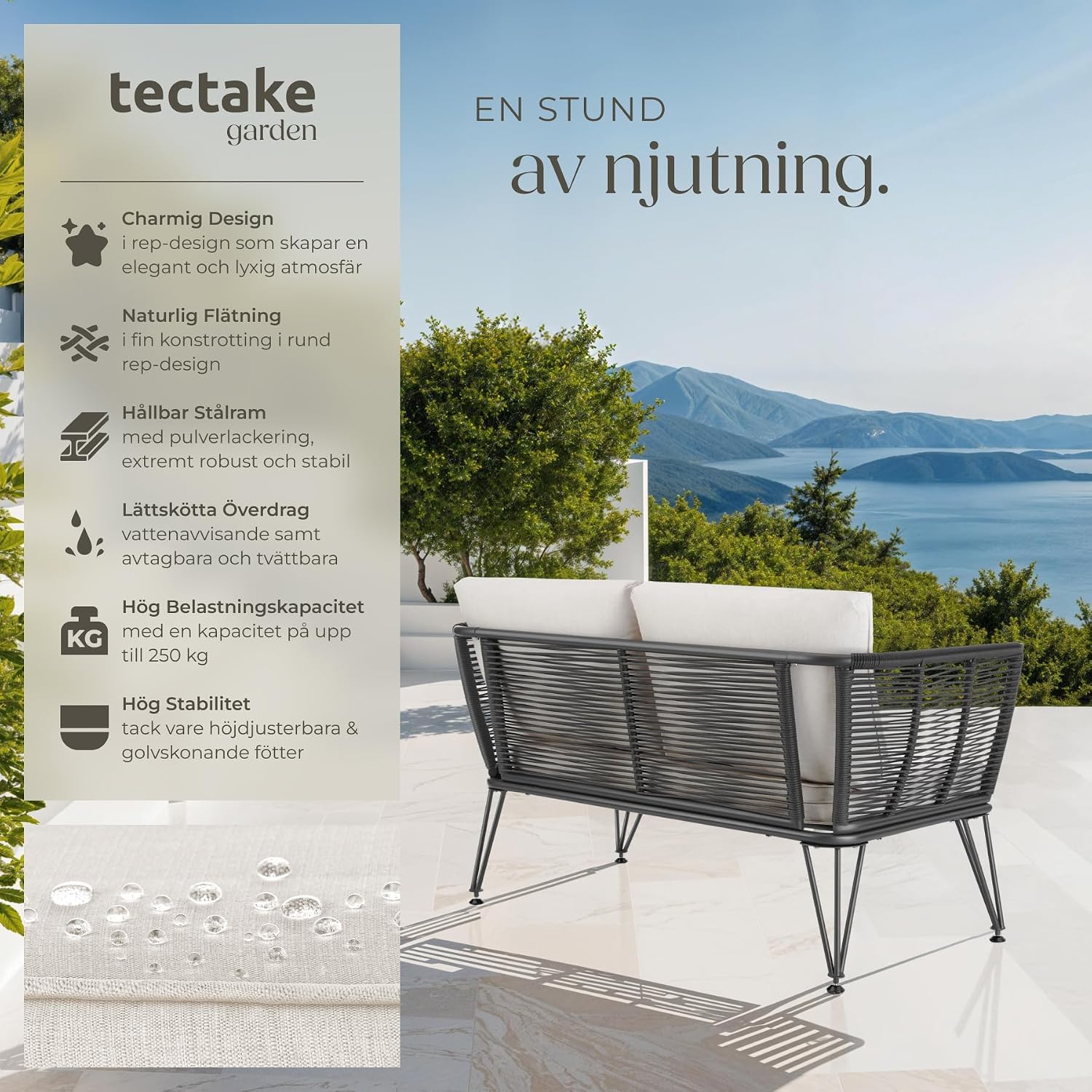 Detalle de tectake 405464 loungesoffa i konstrotting med armstöd och tjocka dynor