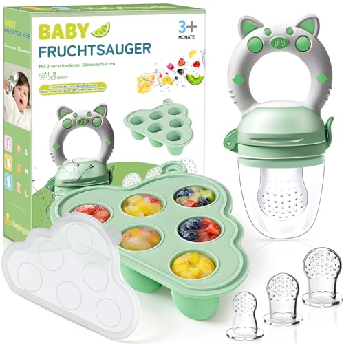 Chupete Fruta Bebe de Kaiyingxin: Alimentador y Molde para Helados con 3 Tetinas de Silicona