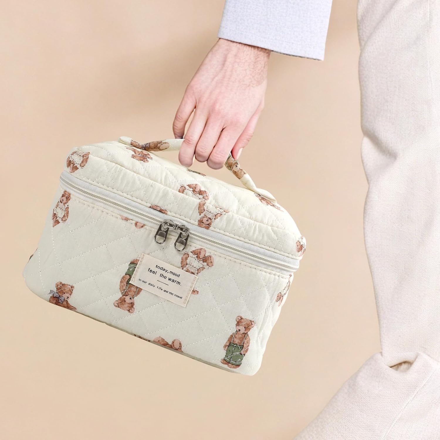 Thumbnail 5 de 3-Piece Quilted Floral Makeup Bag Set – Large, Medium and Small Cotton Cosmetic Pouches