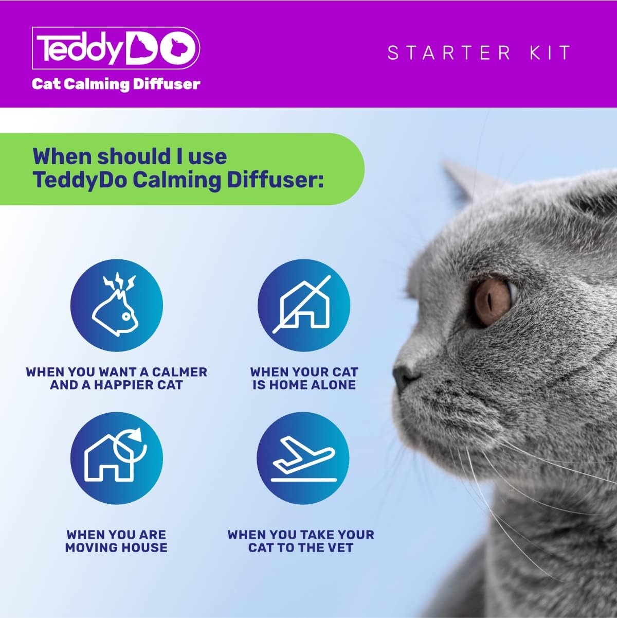Thumbnail 2 de TeddyDo Cat Calming Diffuser Plug-In (UK Type G) – 60-Day Double Pack for Cats