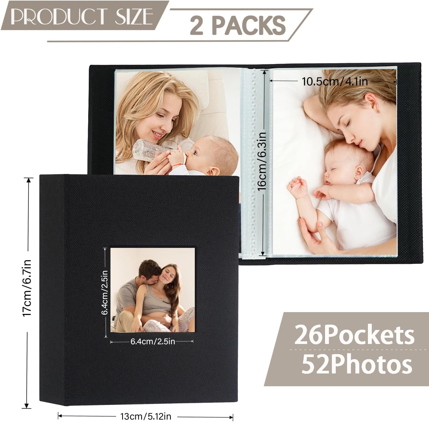 Thumbnail 1 de Miaikoe Small Photo Album 6x4 (100 Photos) Black Linen, 2-Pack