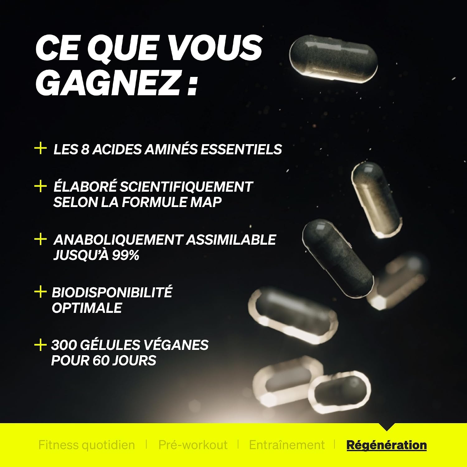 Thumbnail 3 de EAA gélules hautement dosées – 300 gélules (8 acides aminés essentiels, végane)
