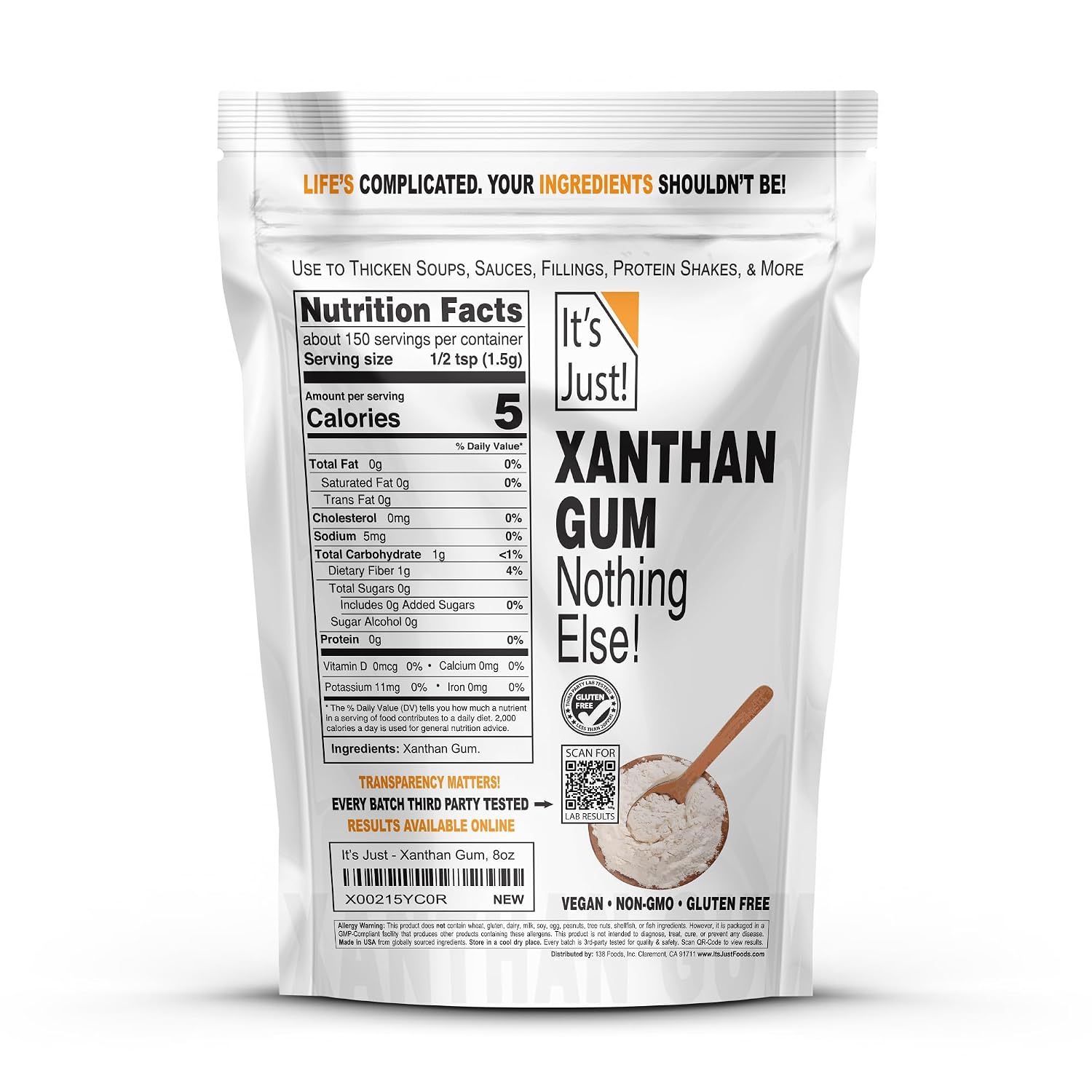 Detalle 2 de It's Just! Xanthan Gum, 8 oz Thickener for Baking, Sauces, and Dressings