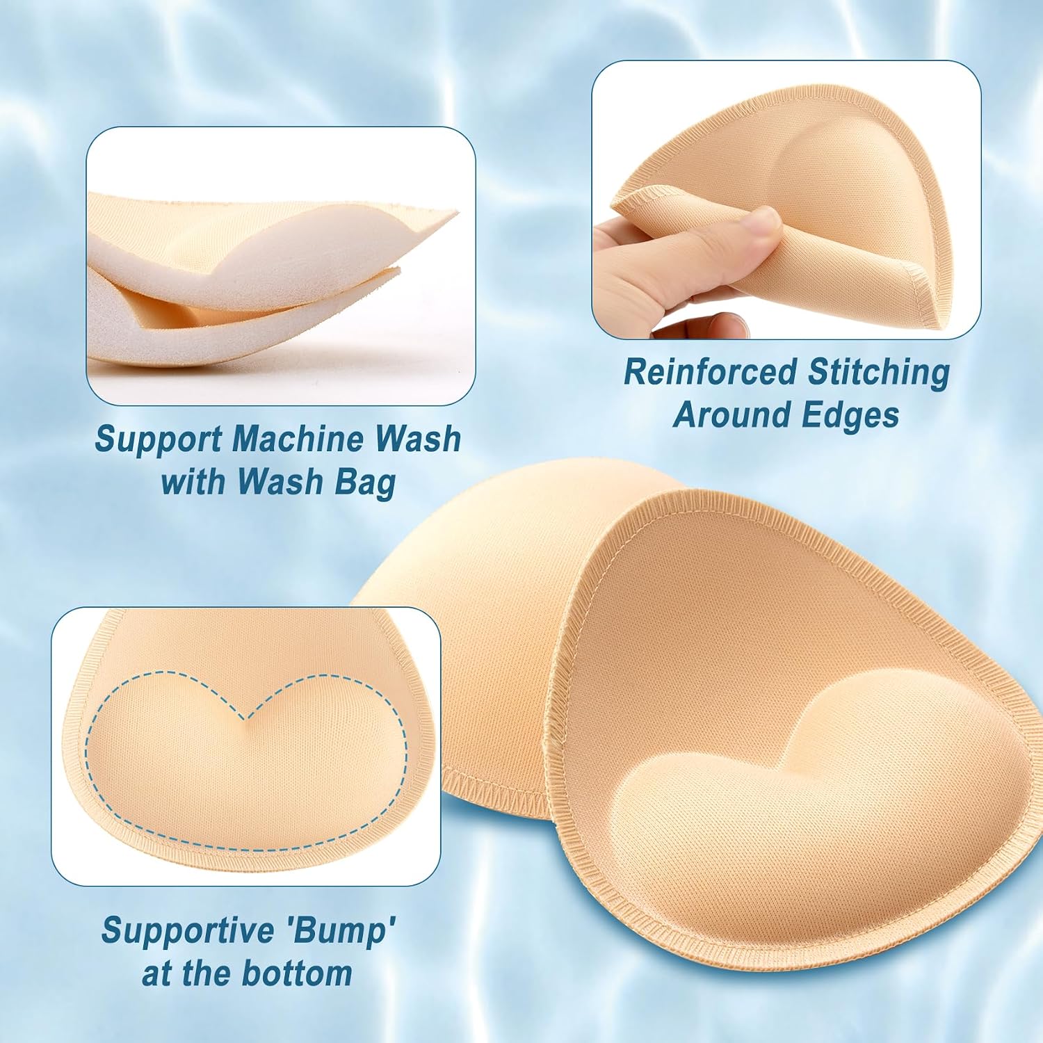 Detalle 2 de Nimiah Waterproof Swimsuit Bra Inserts Pads – sewn push-up replacement pads for bikini and sports bras