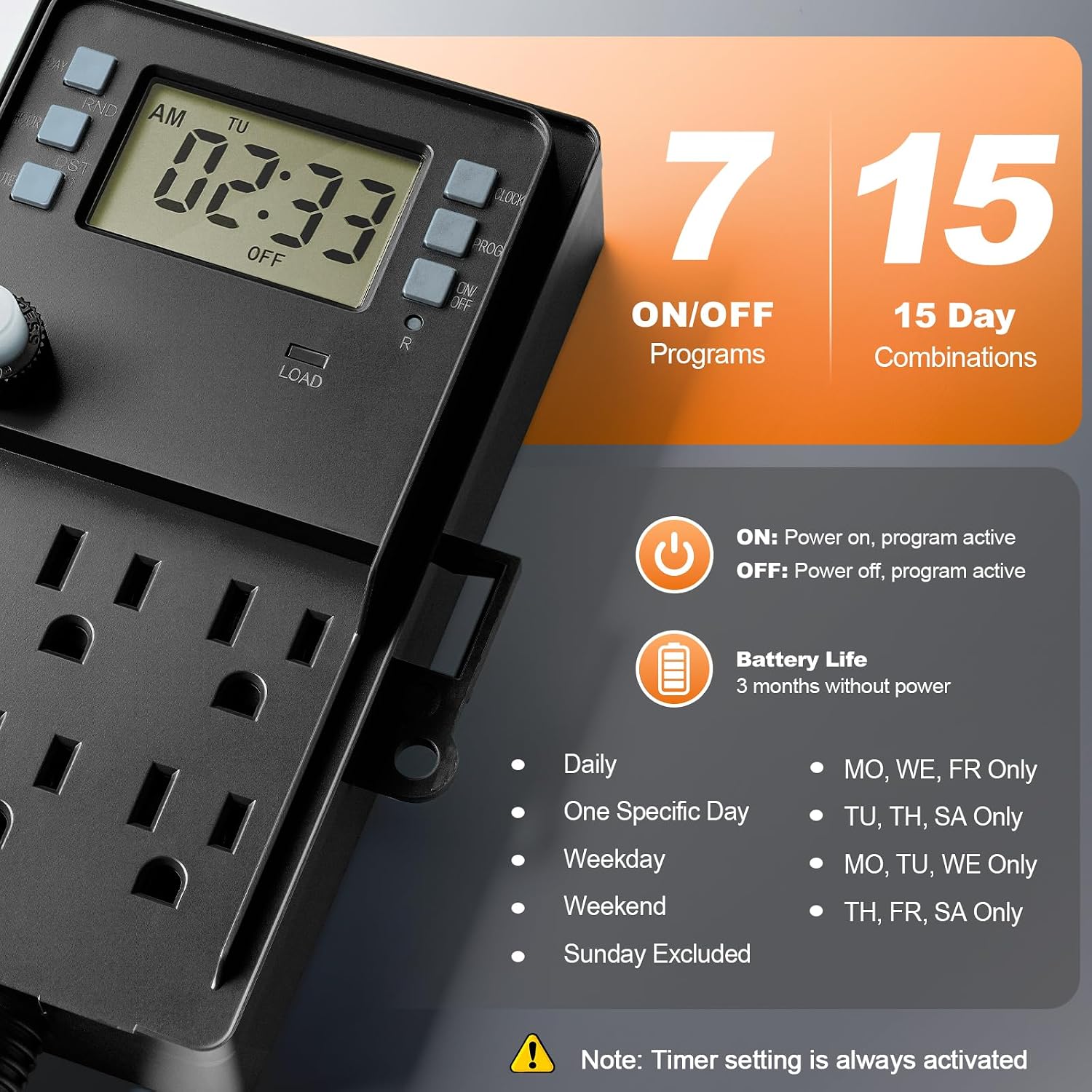 Thumbnail 1 de SURAIELEC Digital-TDA Outdoor Power Stake Timer, 6 Outlets, 7-Day Programming