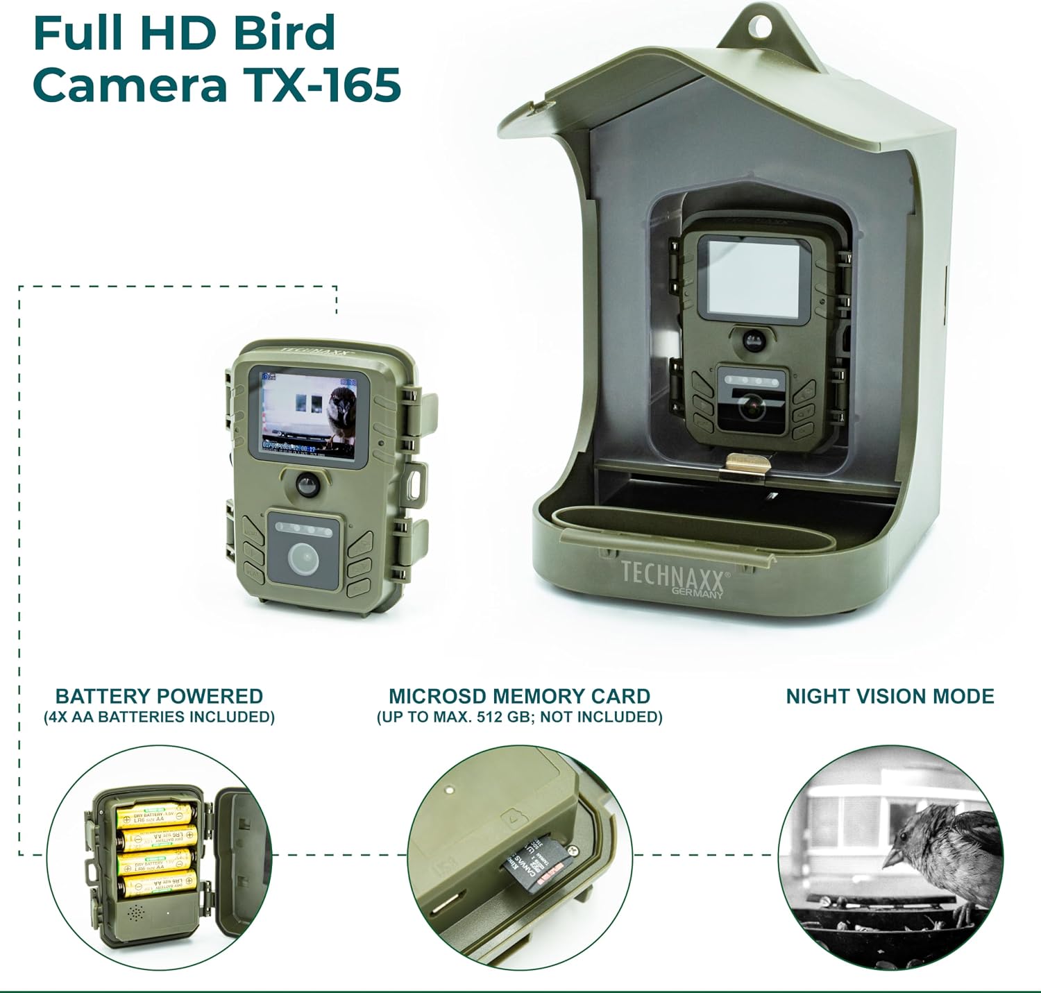 Thumbnail 2 de Technaxx Bird Feeder Camera Station TX-165 (Full HD) with Treat Hanging and 150 g food box