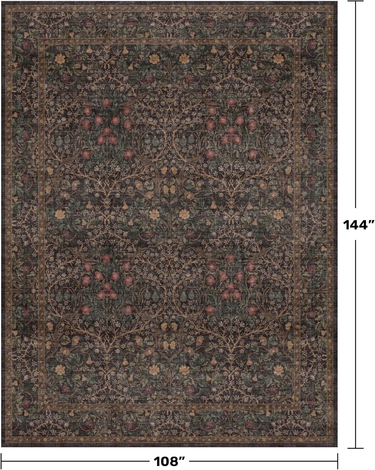Detalle 2 de Hazo Haus RUG 002 Dark Brown 9' x 12' Washable Floral Area Rug