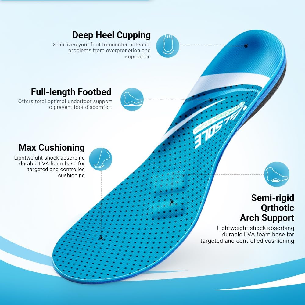 Detalle 2 de VALSOLE Plantar Fasciitis Insoles, Heavy-Duty Arch Support for 210+ lb Users
