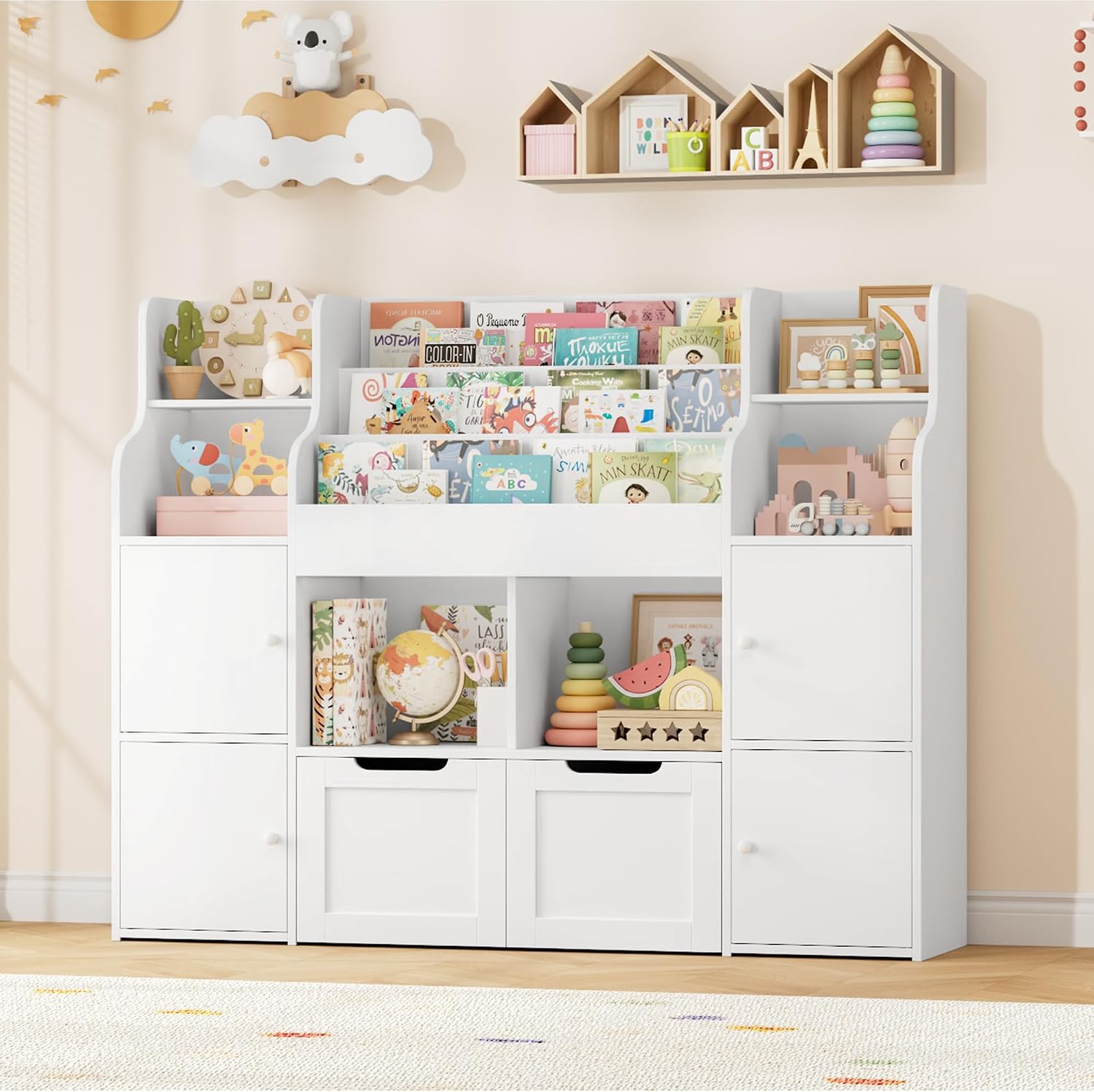 Thumbnail 6 de FOREHILL P392 Kids Storage Unit, 3-Tier Bookshelf, 4 Doors, 6 Open Shelves