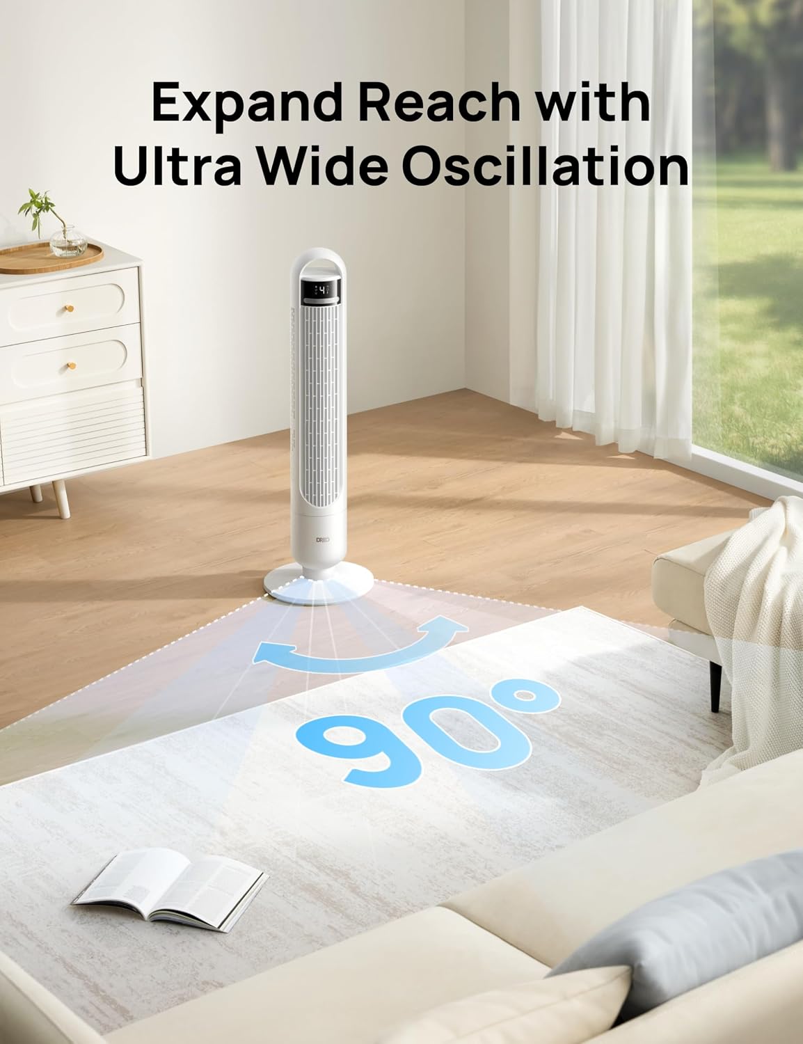 Detalle de DREO Quiet Tower Fan 28dB Bedroom Cooling