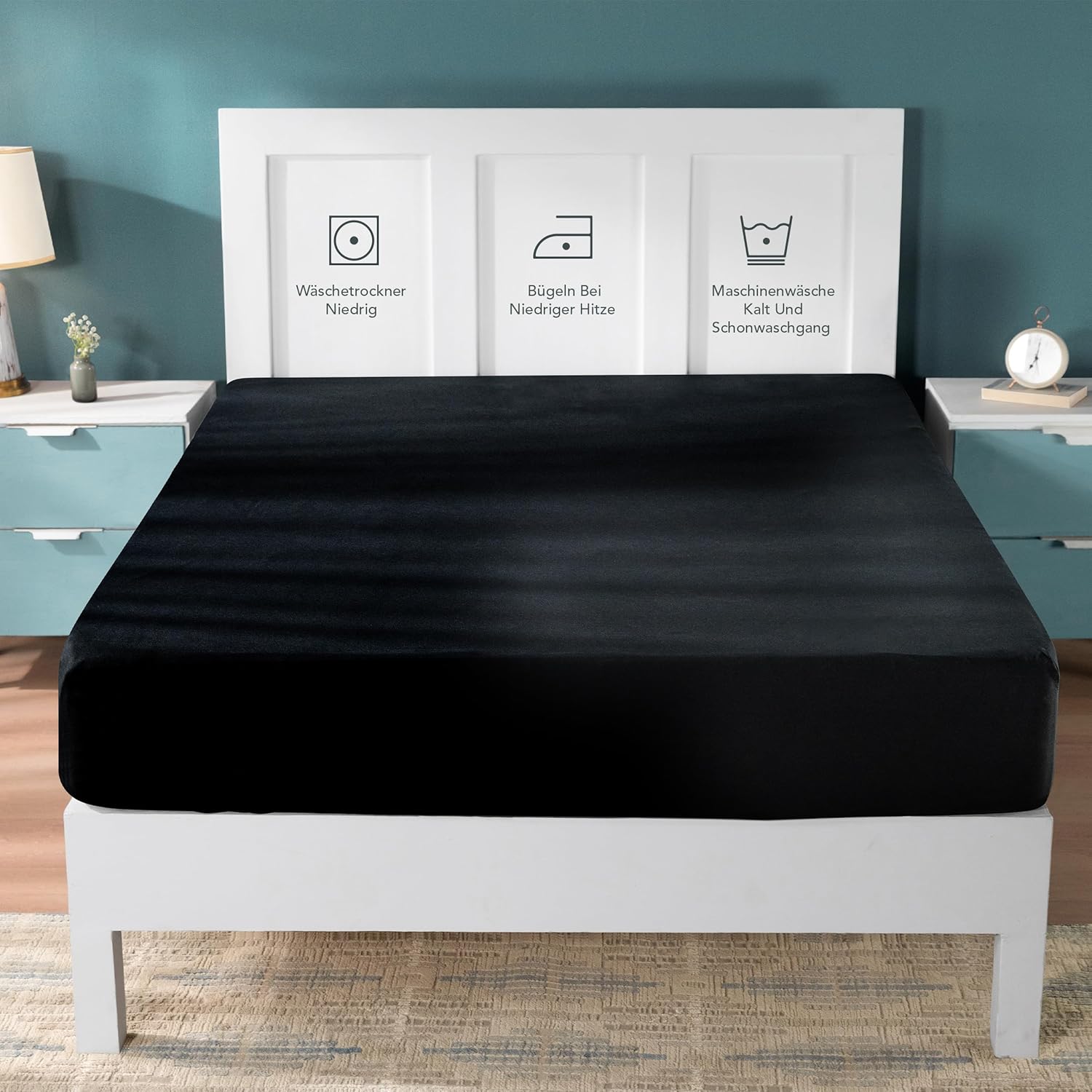 Thumbnail 4 de Utopia Bedding Jersey Spannbettlaken Schwarz 140 x 200 cm, Matratzenhöhe bis 25 cm – Baumwollmischung Jersey