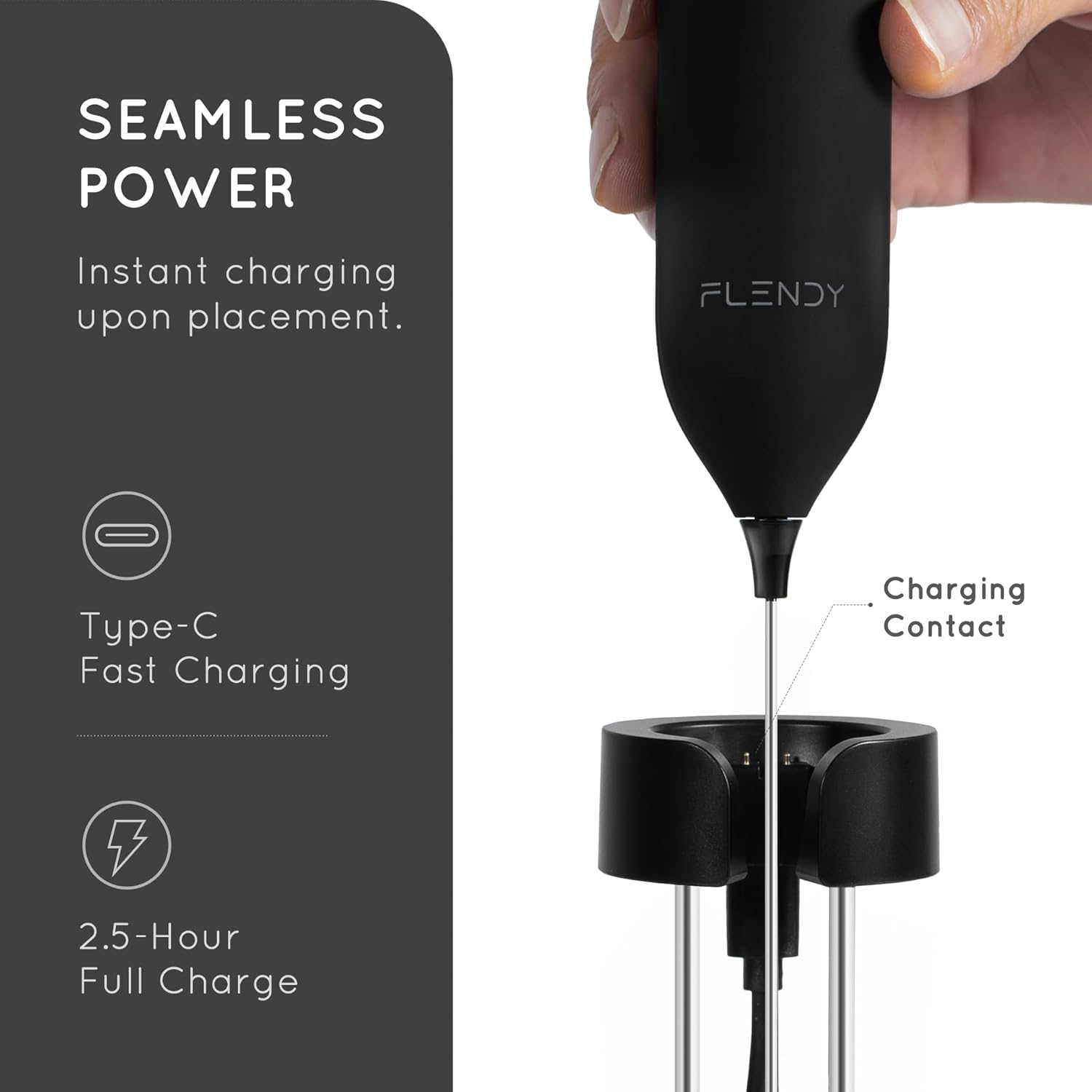 Thumbnail 4 de Flendy Rechargeable Milk Frother Handheld: 2-in-1 USB-C Charging with Stand