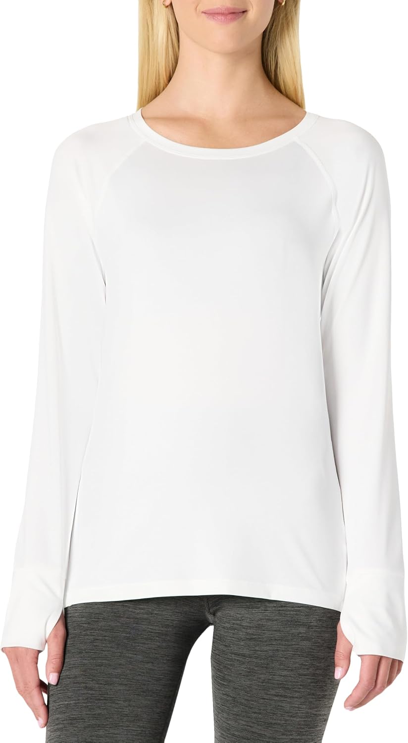 Detalle de Amazon Essentials Damen Leichtes Schnelltrocknendes Tech Stretch Langarm-T-Shirt mit Rundhalsausschnitt – Relaxed Fit (Auch in Übergröße erhältlich)