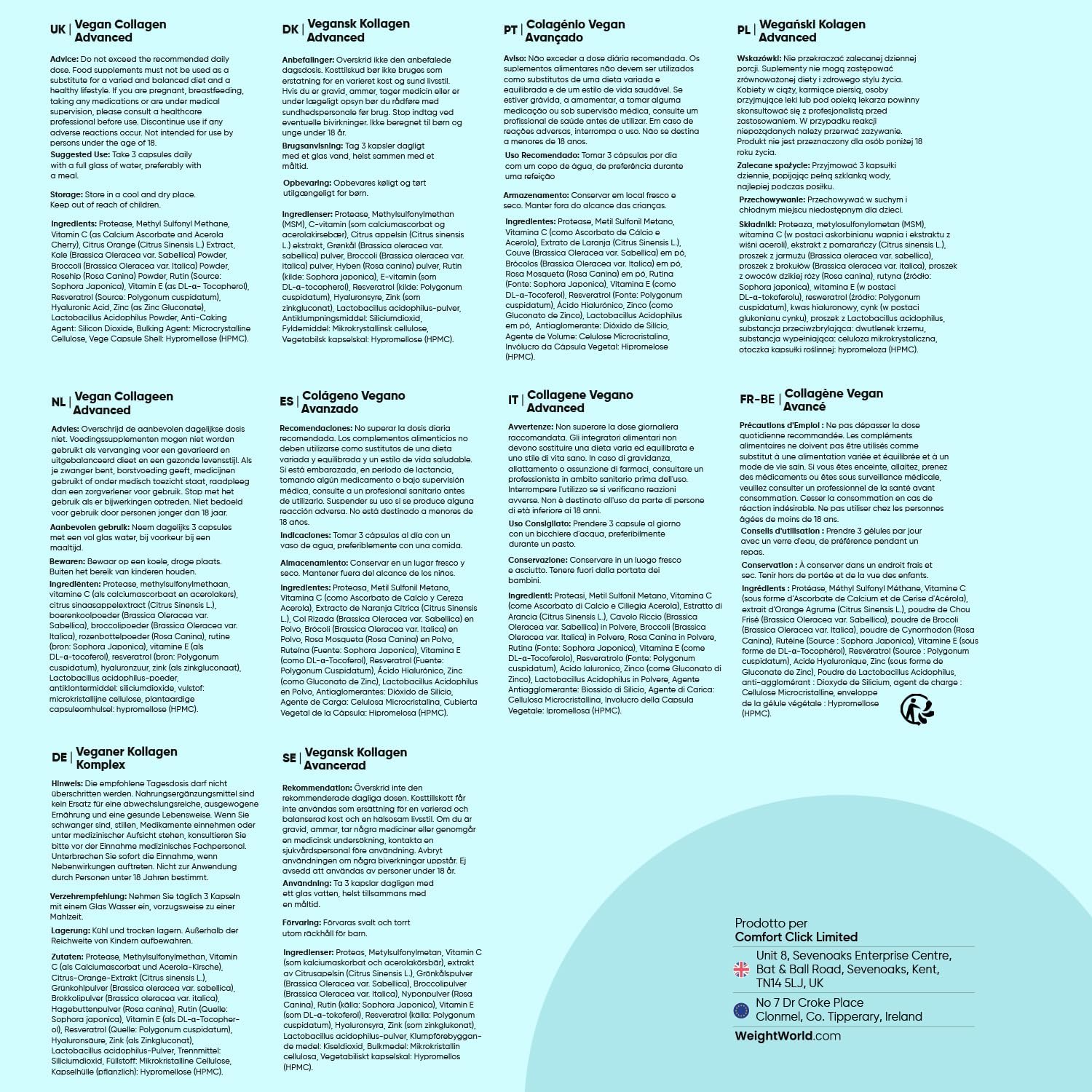 Thumbnail 6 de Collagene vegano e Acido ialuronico WeightWorld, 180 capsule con Vitamina C, E, Zinco, Resveratrolo e MSM