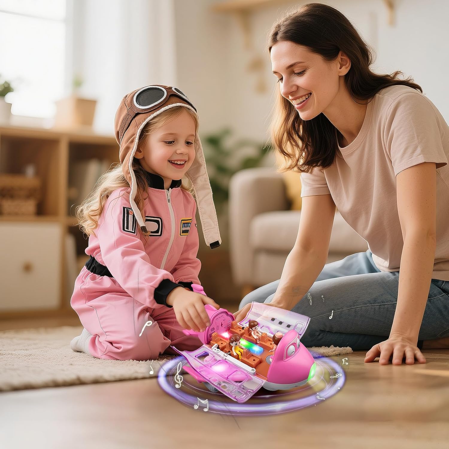 Detalle de victob Aeroplane Toys for Toddlers – Bump and Go Pink Plane with LED Lights & Sounds