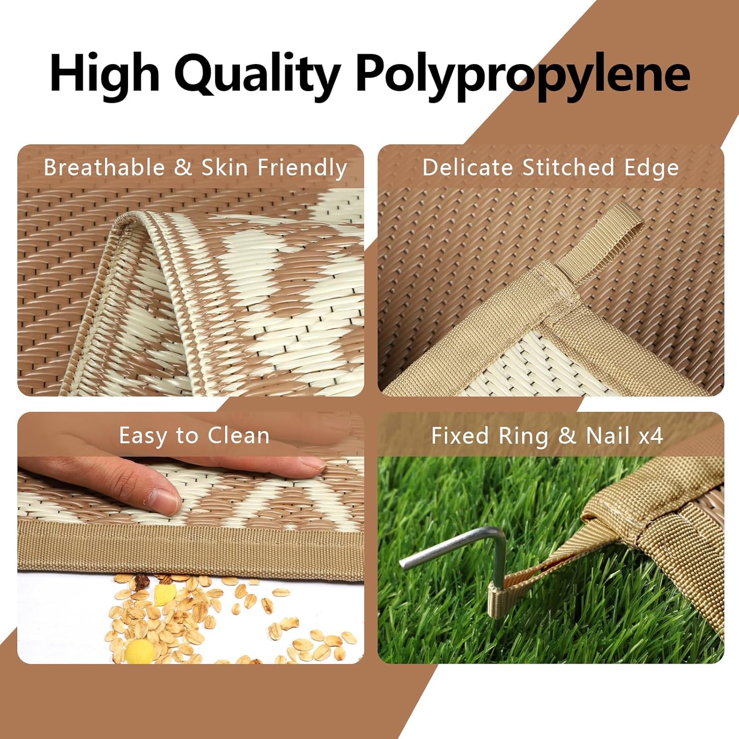 Thumbnail 4 de Famibay Large Outdoor Rugs (180x270cm) – Waterproof Reversible Plastic Straw Style Rug for Patio, Balcony & Picnic