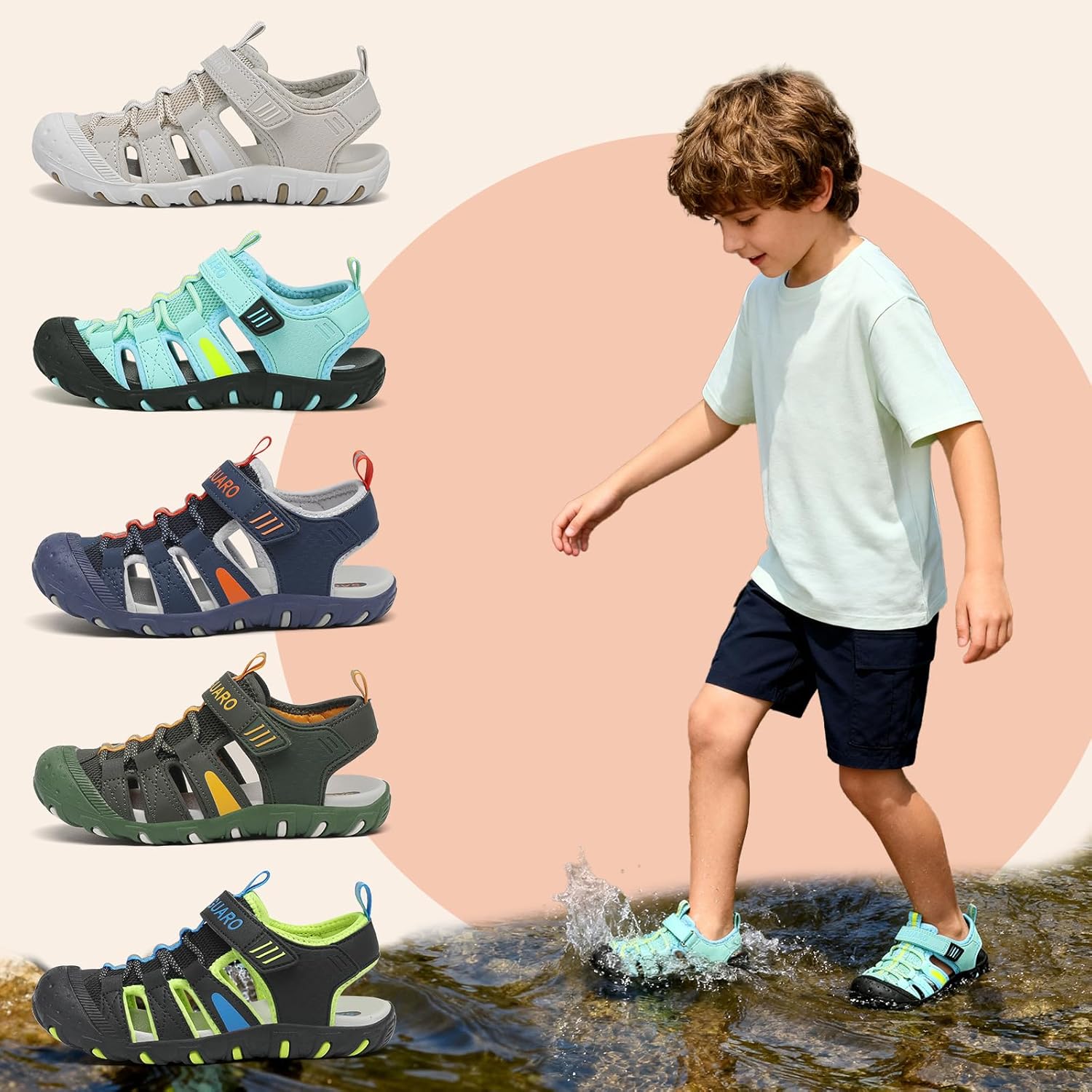 Thumbnail 1 de SAGUARO Jungen Sandalen mit geschlossener Zehenkappe (Trekkingsandalen) – Sommer Outdoor, Größen 25–38