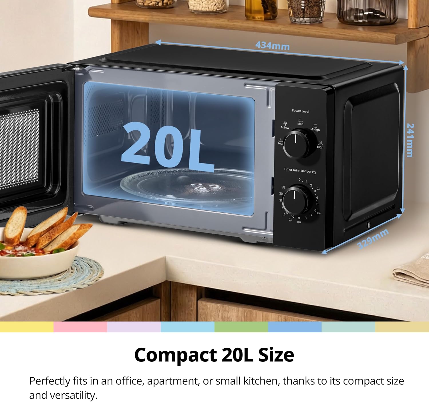 Thumbnail 1 de COMFEE' 20L Compact Black Microwave Oven (700W) – Manual Dial Control, 5 Power Levels