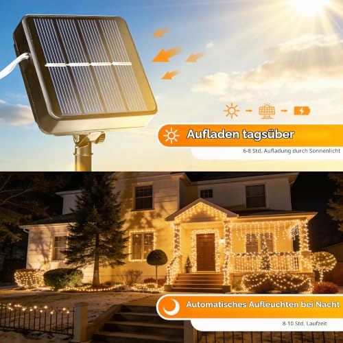 Detalle de HeiPard Solar Lichterkette Außen 2x10 m, 100 LED – wetterfest, flexibel & energiesparend