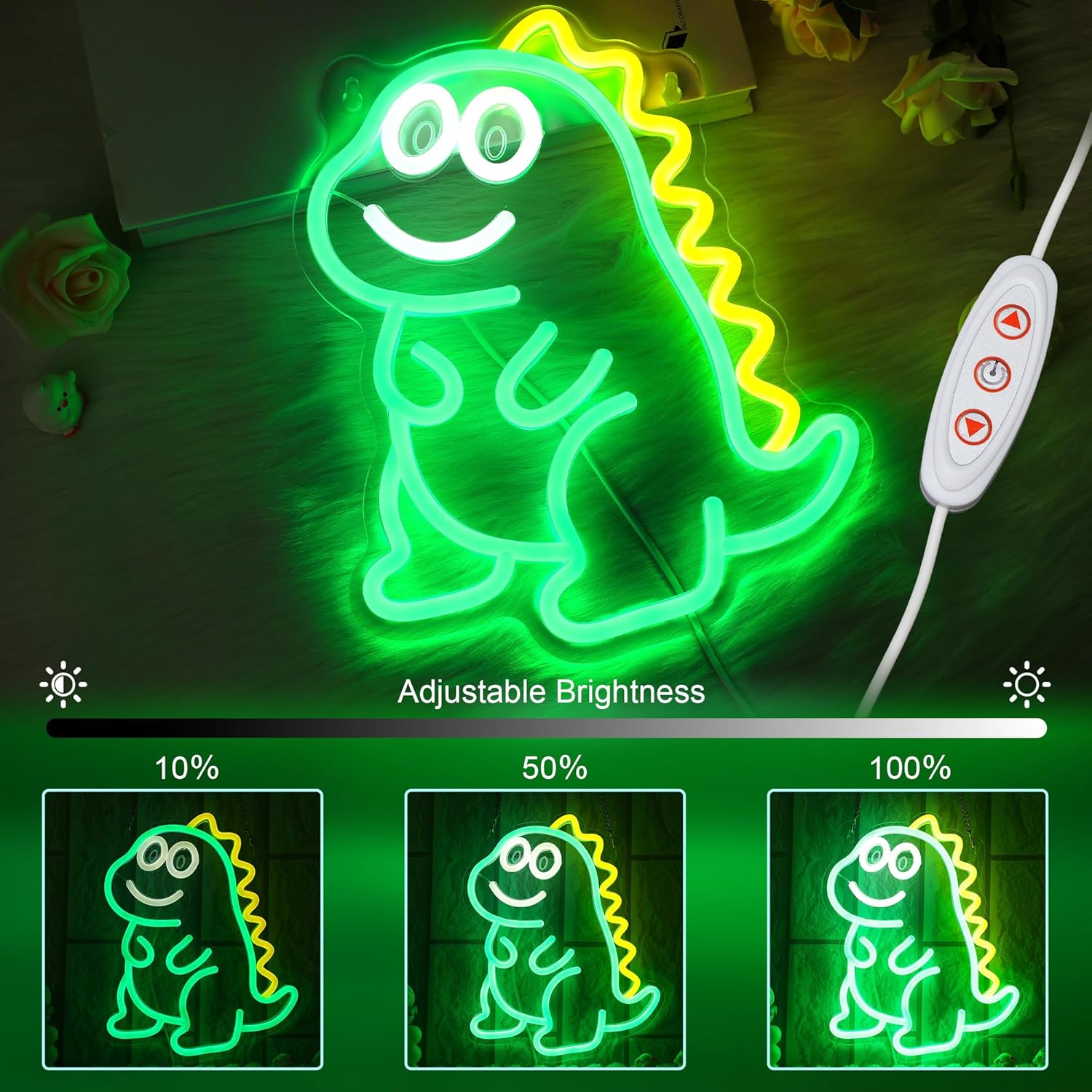 Thumbnail 3 de CoolGift Mart Dinosaurier Neon-Schild – dimmbare Wand- & Tischdekoration mit Silikon-LED für Party, Haus und Garten