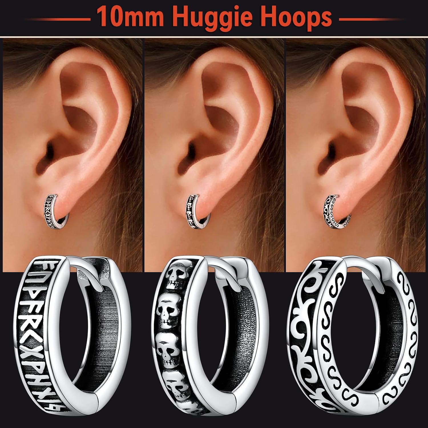 Detalle de FaithHeart Sterling Silver Celtic Knot Hinged Hoop Earrings (Unisex) with Gift Box