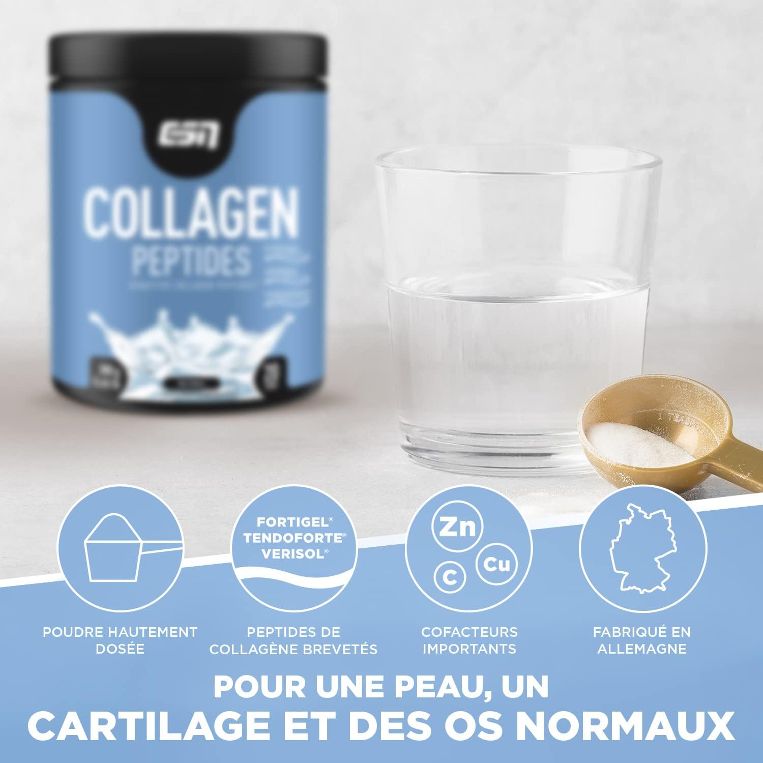 Thumbnail 1 de ESN Collagen Peptides Neutre 300 g (hydrolysat de collagène) avec vitamine C, zinc et cuivre