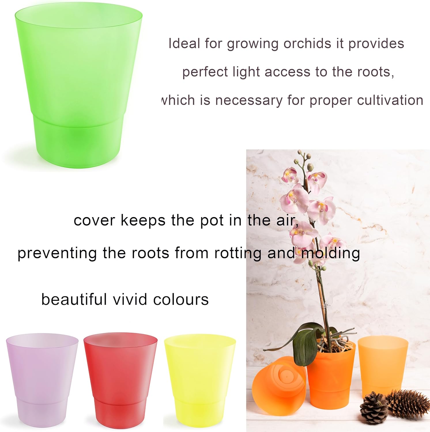 Thumbnail 5 de Home Garden Ornaments 12cm Orchid Pots Set of 3 – Yellow Matte Plastic Indoor Pots