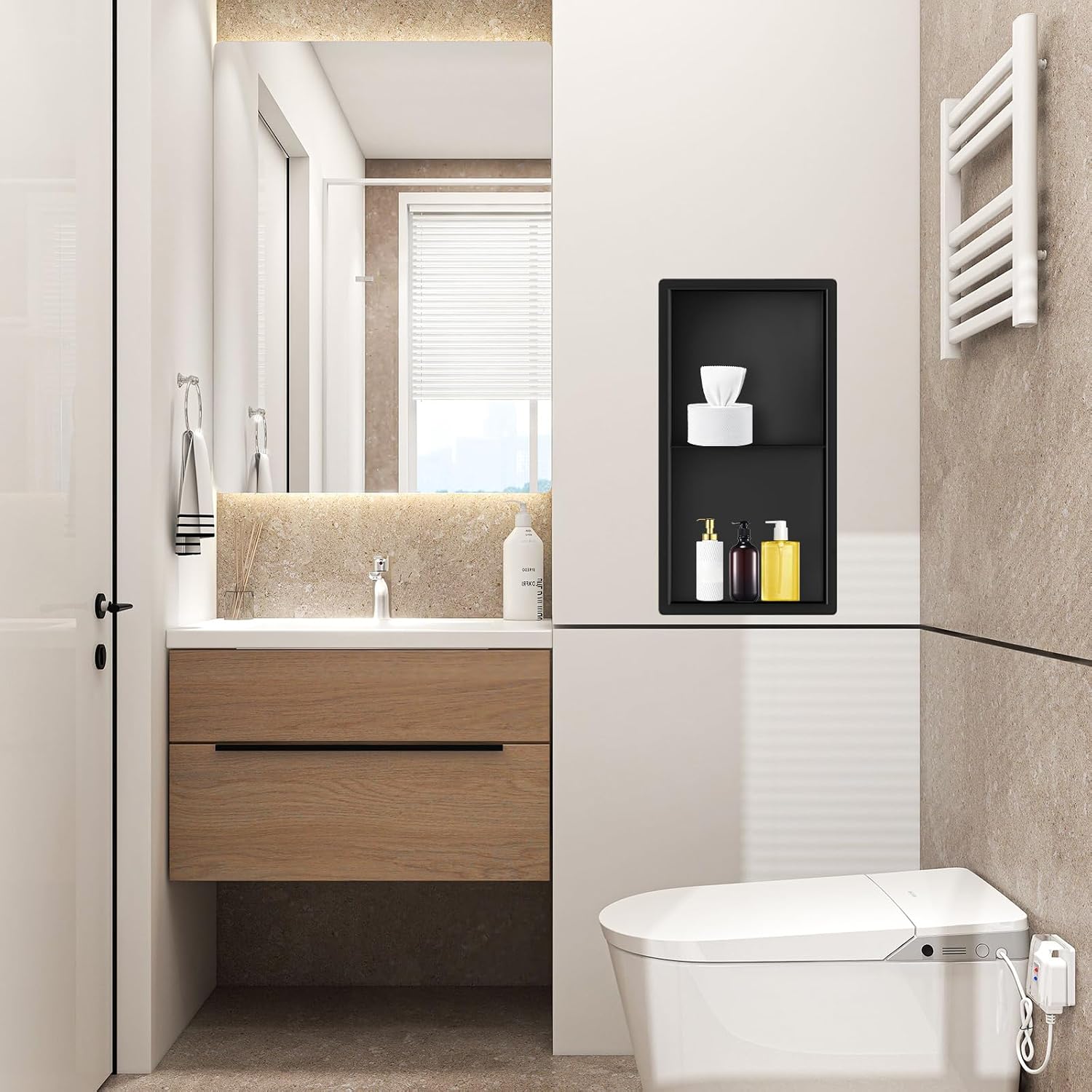 Detalle 2 de Green & Spring Greenspring Trapezoid Shower Niche, 2-Tier Matte Black Stainless Steel