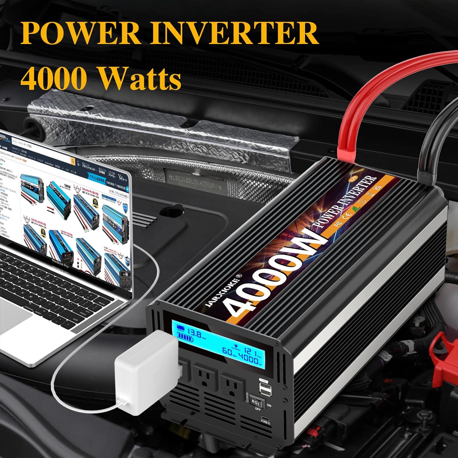 Detalle de JARXIOKE 4000W Power Inverter: 12V DC to 110/120V AC for RV, Off-Grid, and Travel
