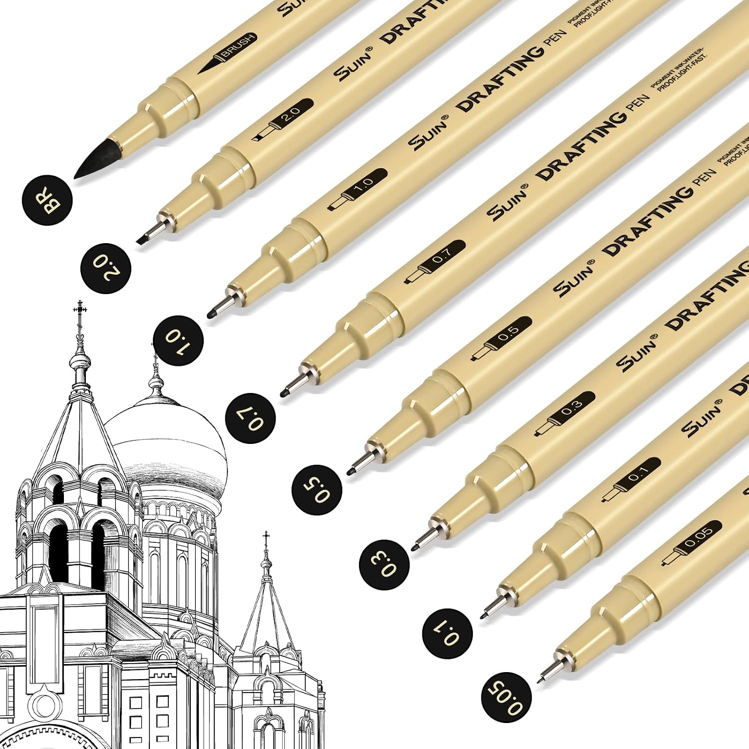 Detalle de SUIN Fine Tip Drawing Pens – 8 Pack for Precision Illustration and Sketching