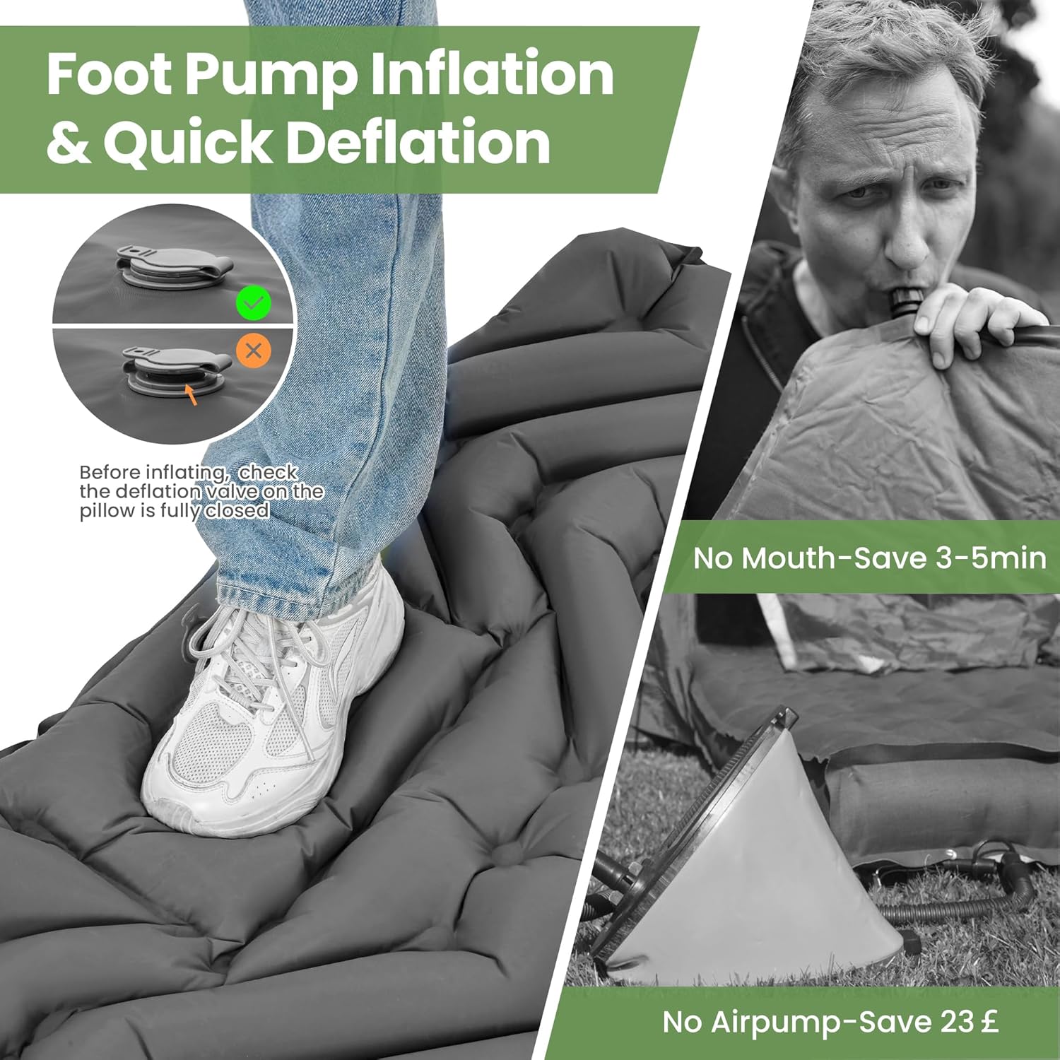 Thumbnail 3 de ROPODA Double Camping Inflatable Mattress with Built-in Foot Pump