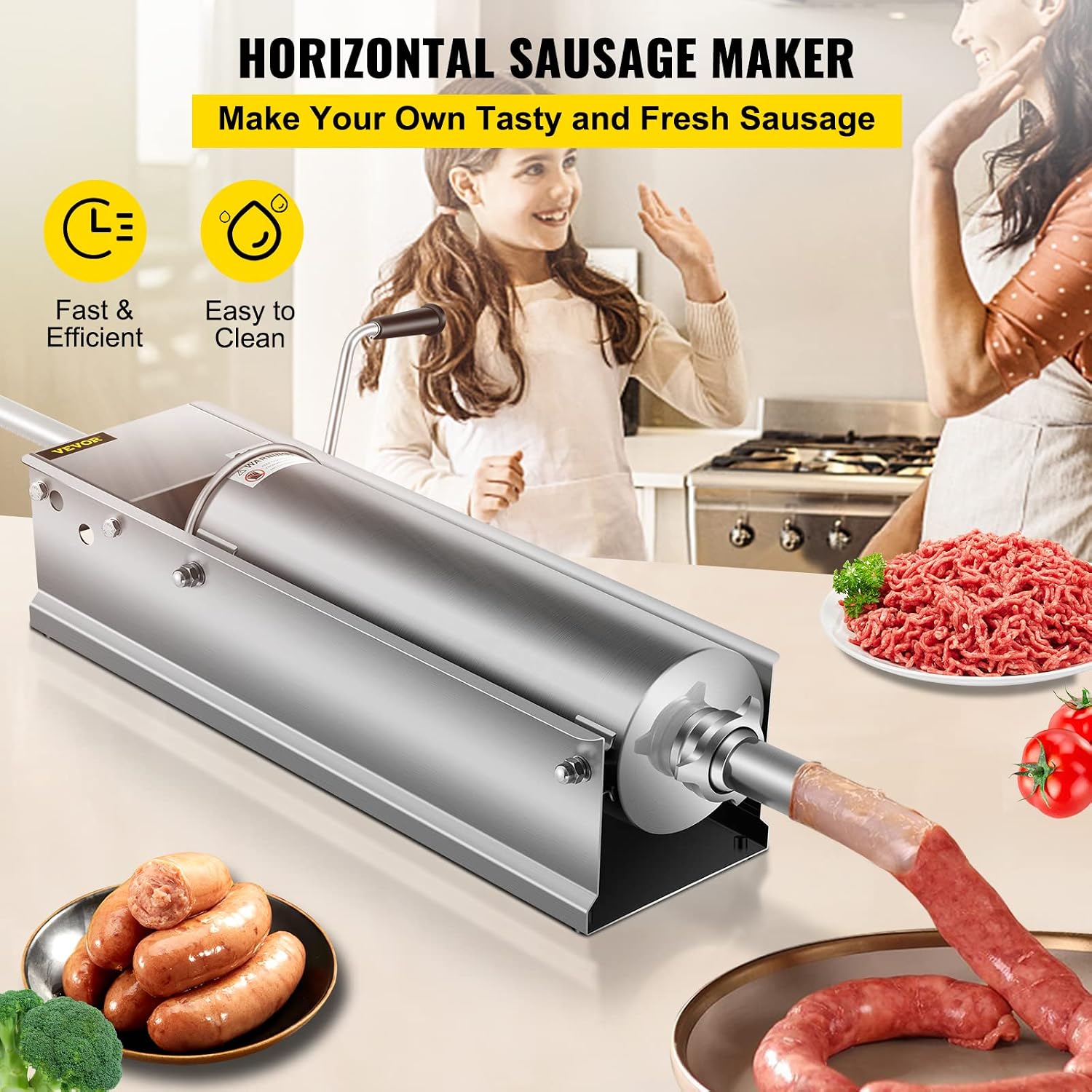Detalle 2 de VEVOR VV-SPSDGCJ7L Horizontal Sausage Stuffer, 7 L, 304 Stainless Steel