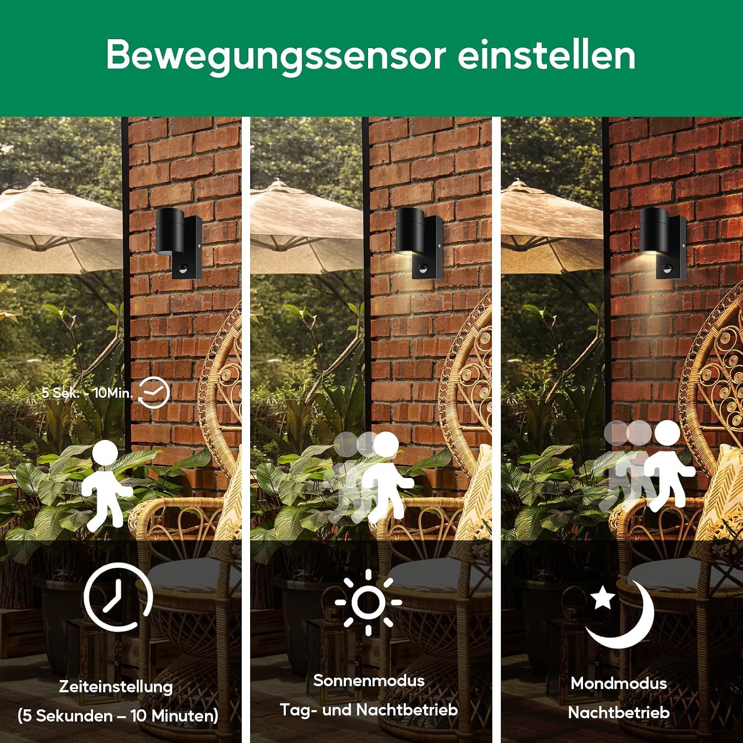 Detalle de Kerry Outdoor Motion Sensor Wall Lights (PIR) – IP44 Black Stainless Steel Downlights for Mains Power