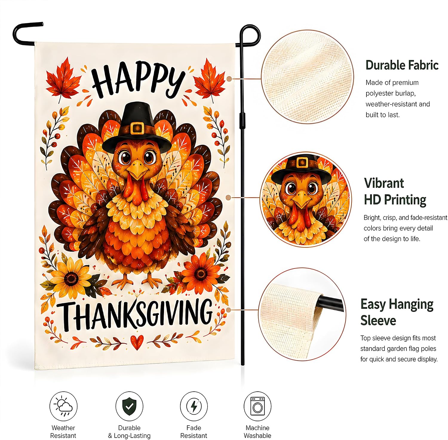 Detalle de Thanksgiving Garden Flag 12 x 18 Inches