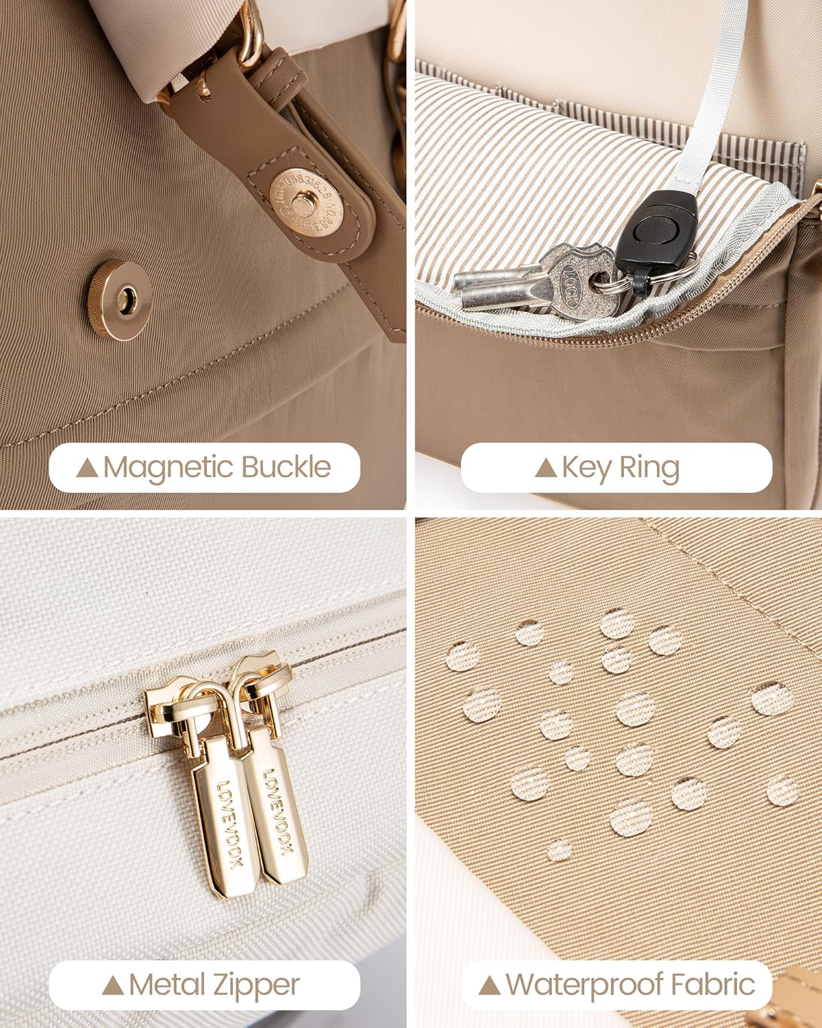 Detalle de LOVEVOOK Zaino Porta PC Donna 15,6" Impermeabile: design classico, sicurezza antifurto e porta USB