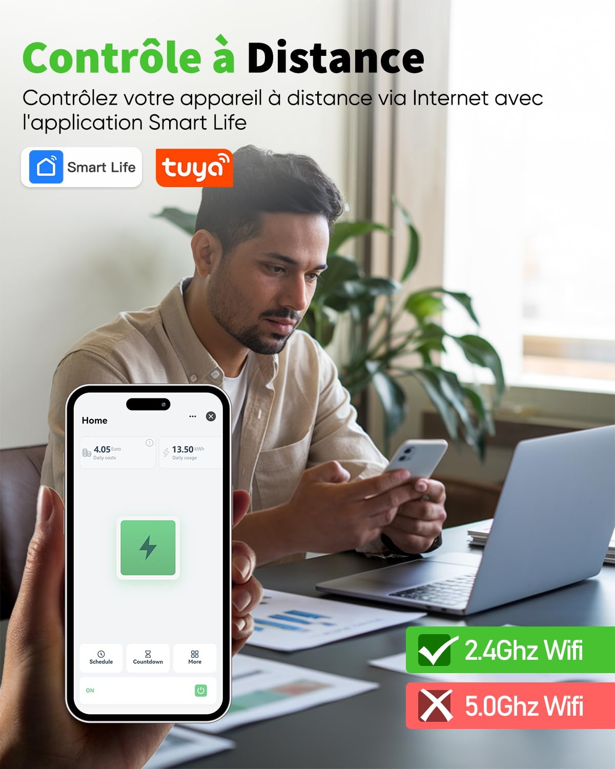 Detalle de GreenSun Prise Extérieure Connectée WiFi 16A Type E (4x) avec mesure & programmation